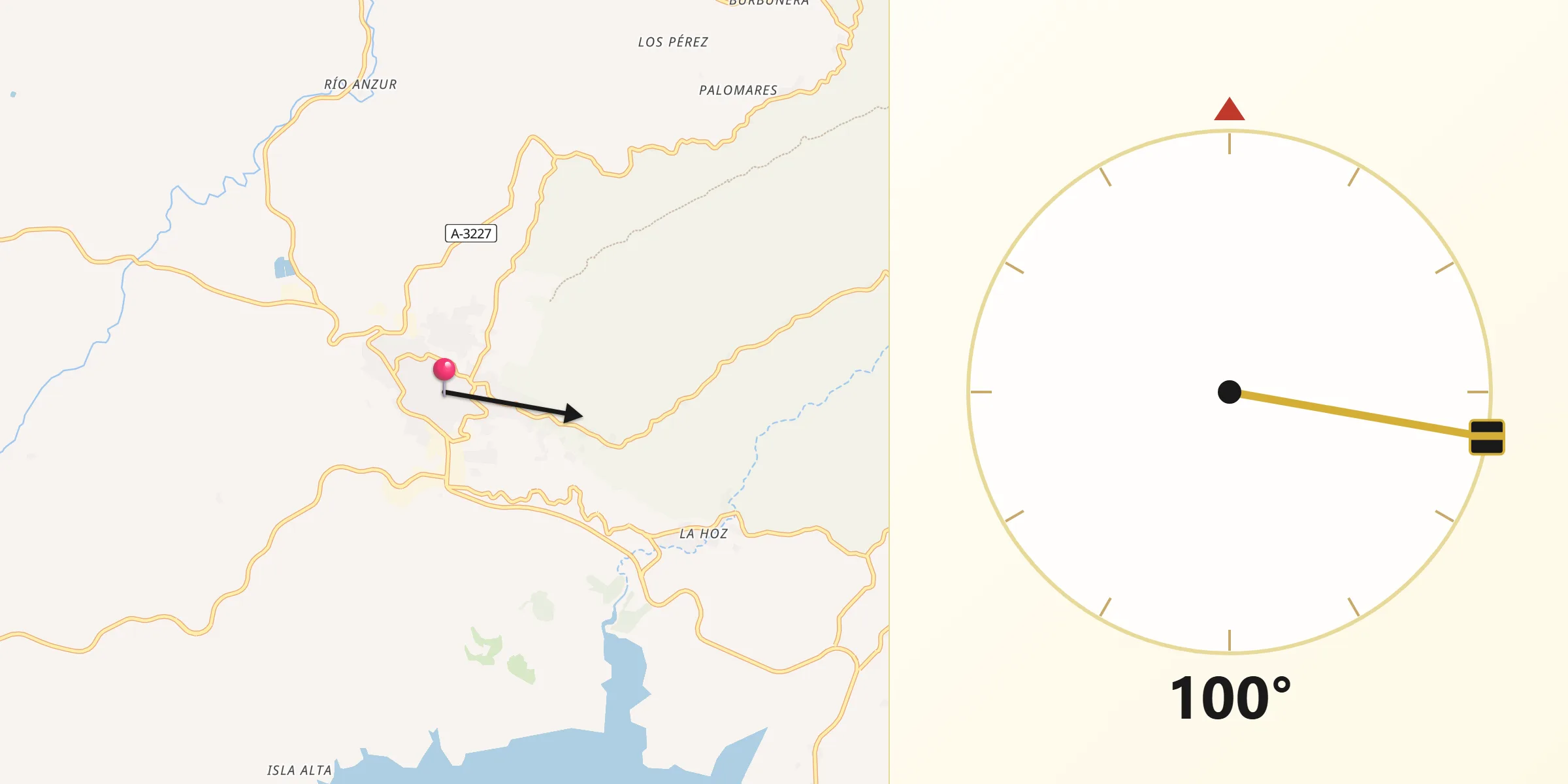 Dirección de la Qibla desde Rute