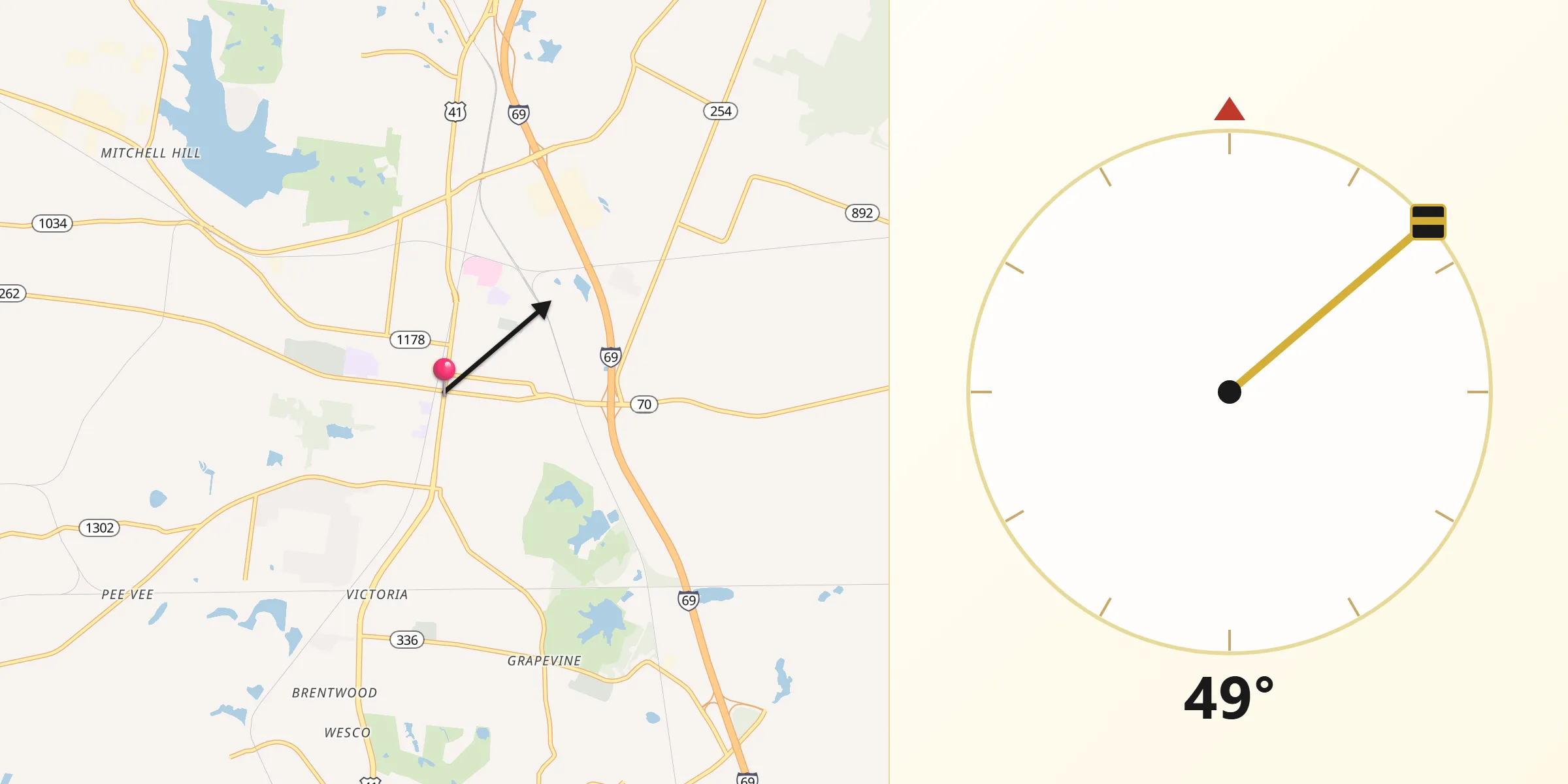 Qibla Direction from Madisonville