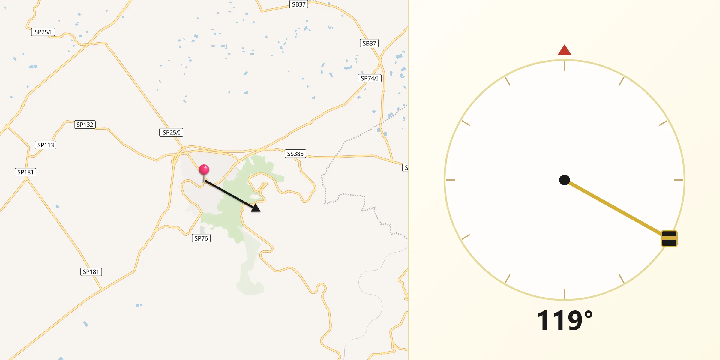 Direzione della Qibla da Palagonia