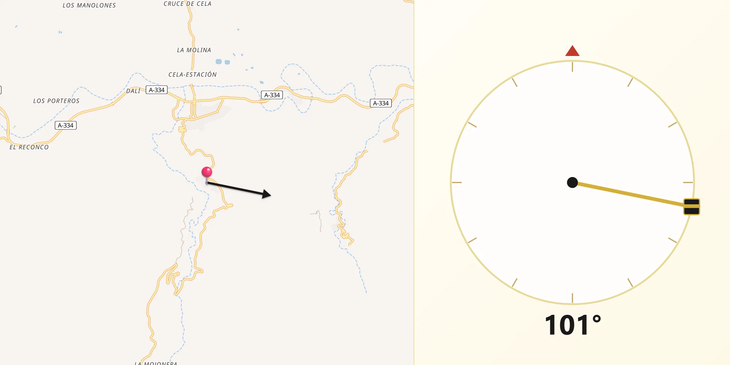 Dirección de la Qibla desde Bayarque