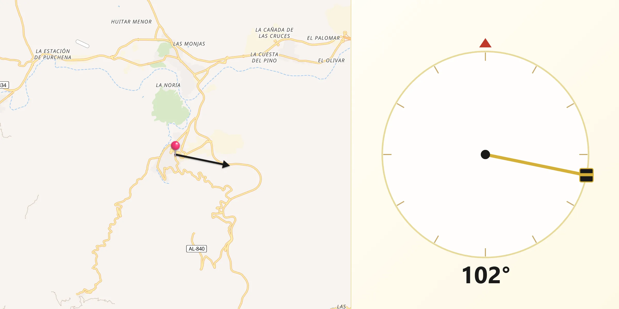 Dirección de la Qibla desde Macael