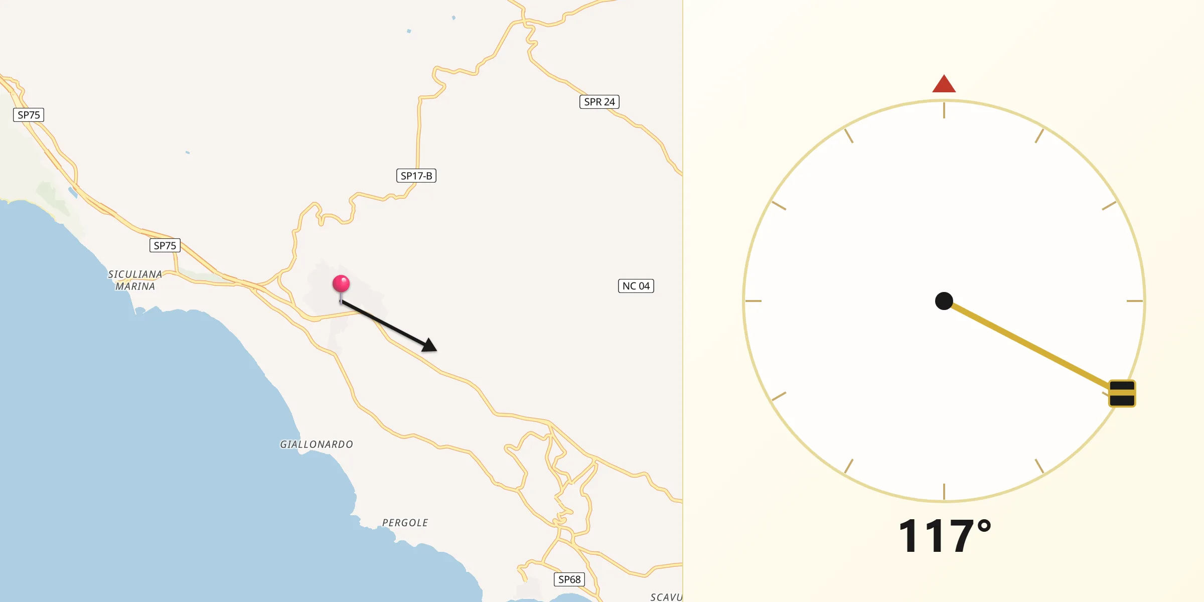 Direzione della Qibla da Siculiana
