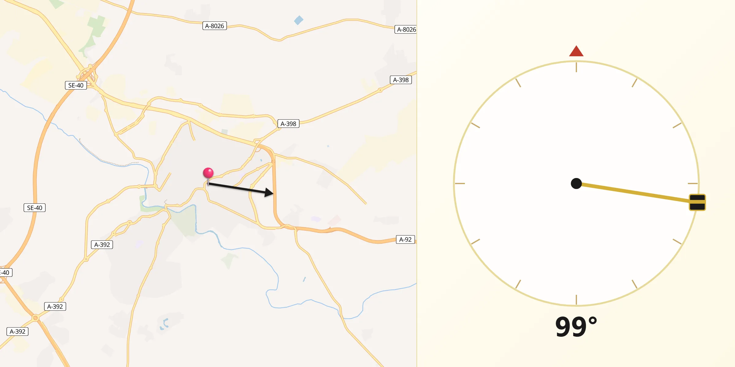 Dirección de la Qibla desde Alcalá de Guadaíra