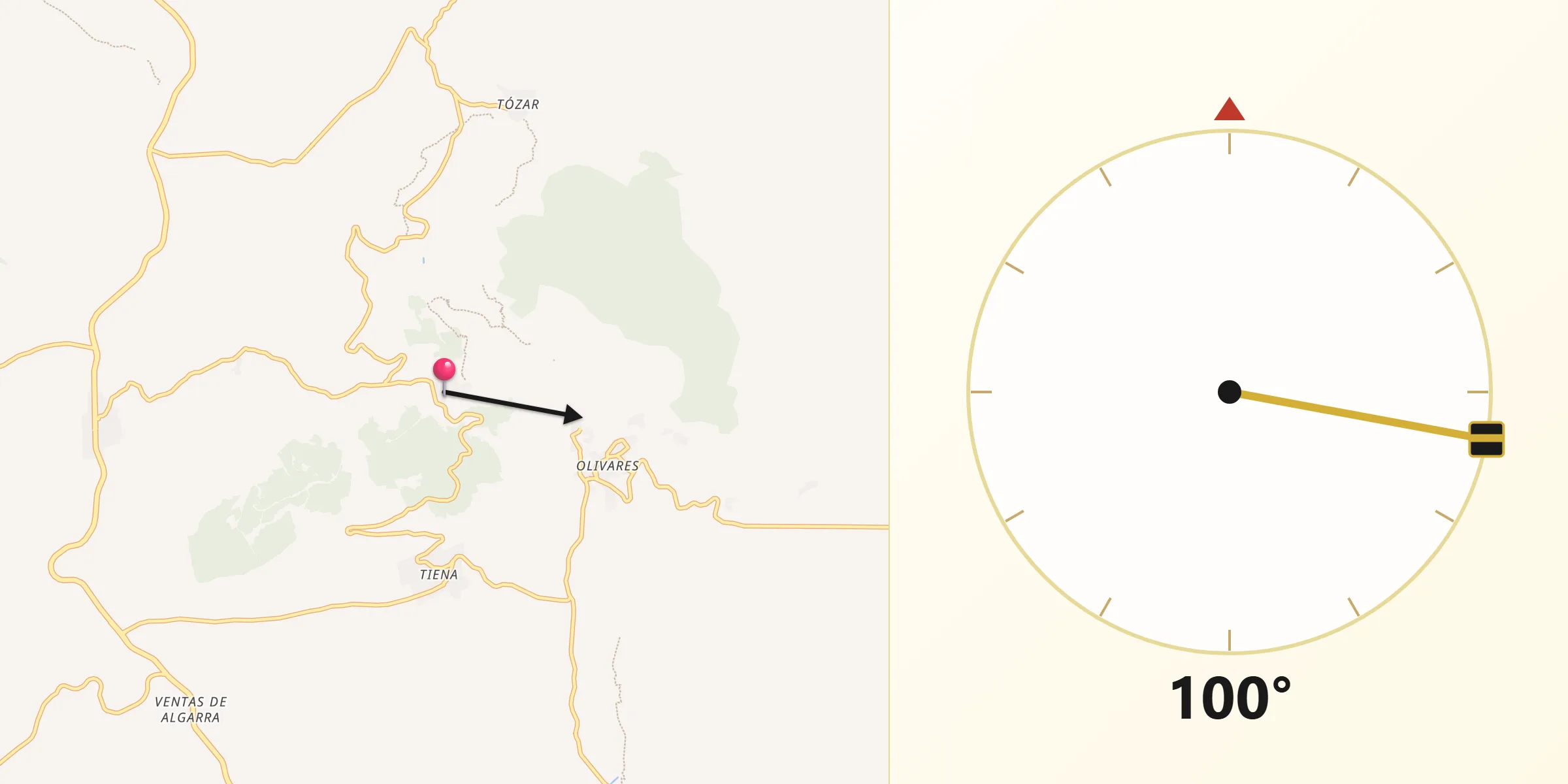 Dirección de la Qibla desde Moclín