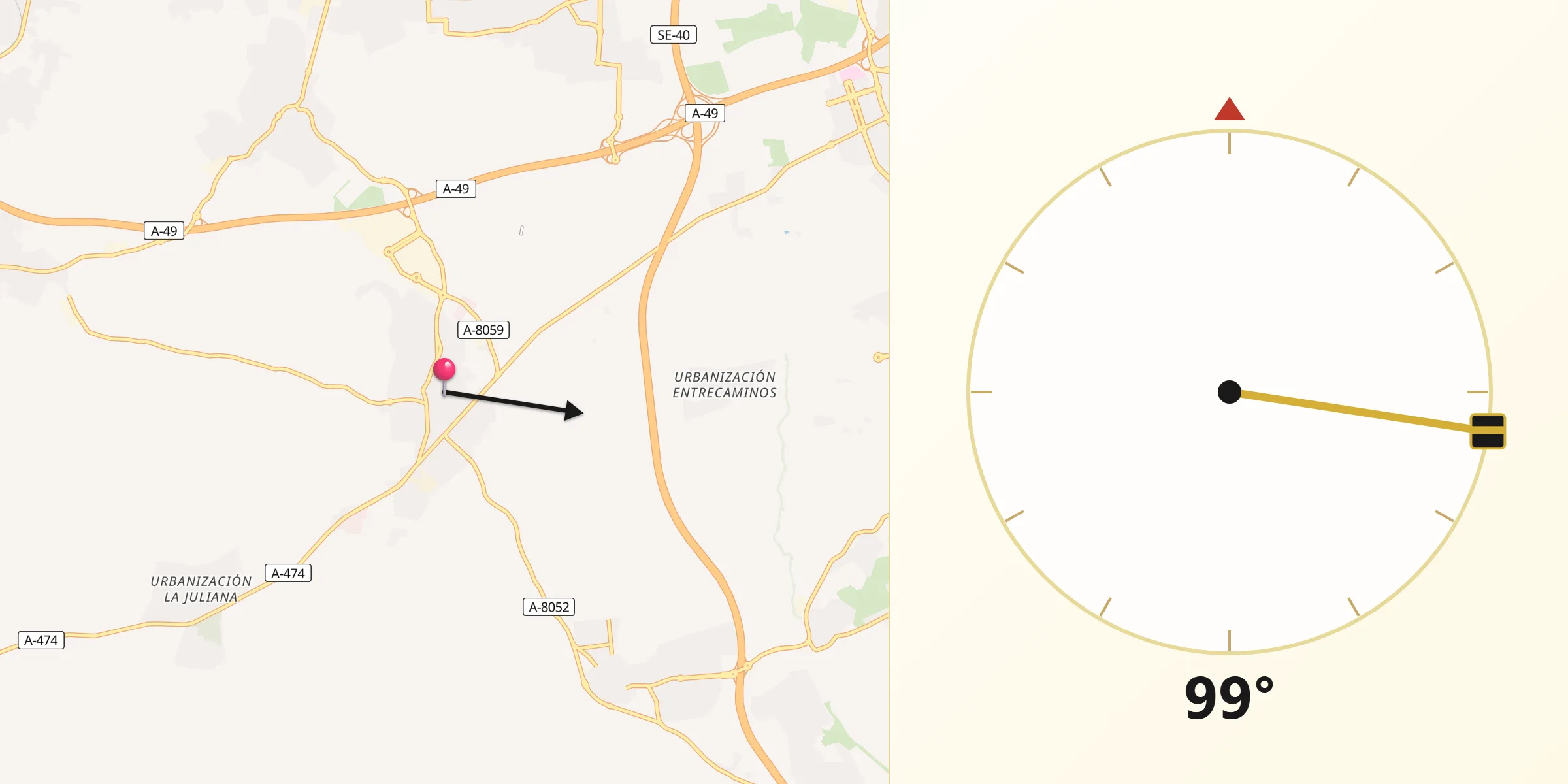 Dirección de la Qibla desde Bollullos de la Mitación