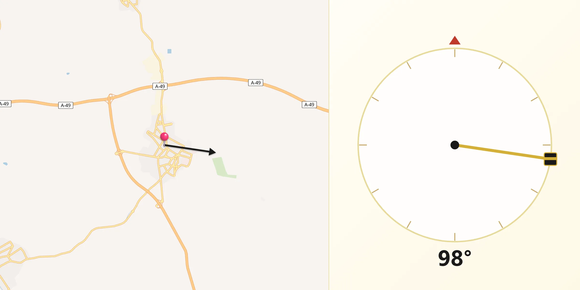 Dirección de la Qibla desde Bollullos par del Condado