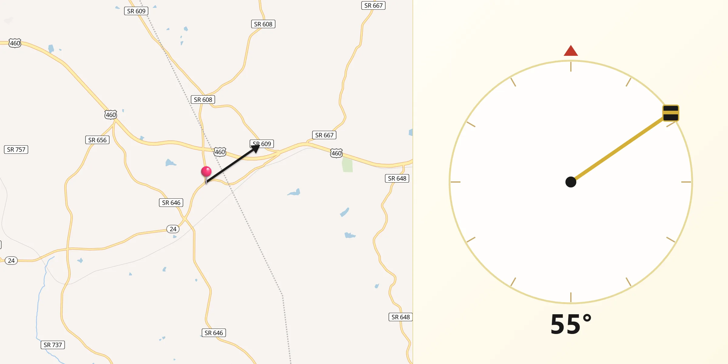 Dirección de la Qibla desde Concord