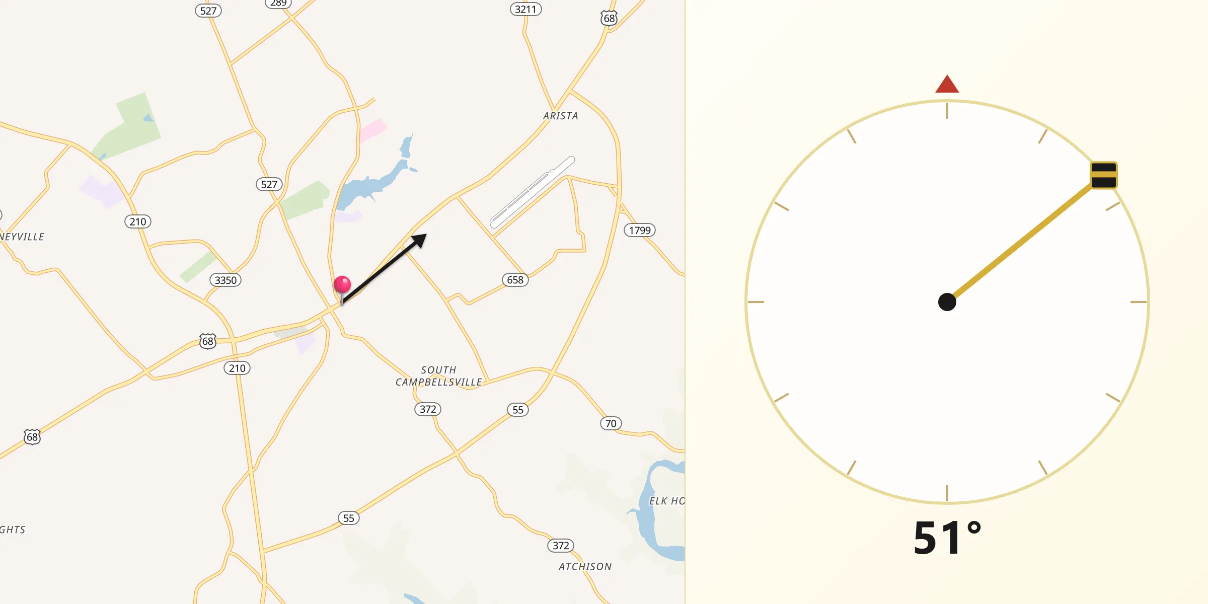 Qibla Direction from Campbellsville
