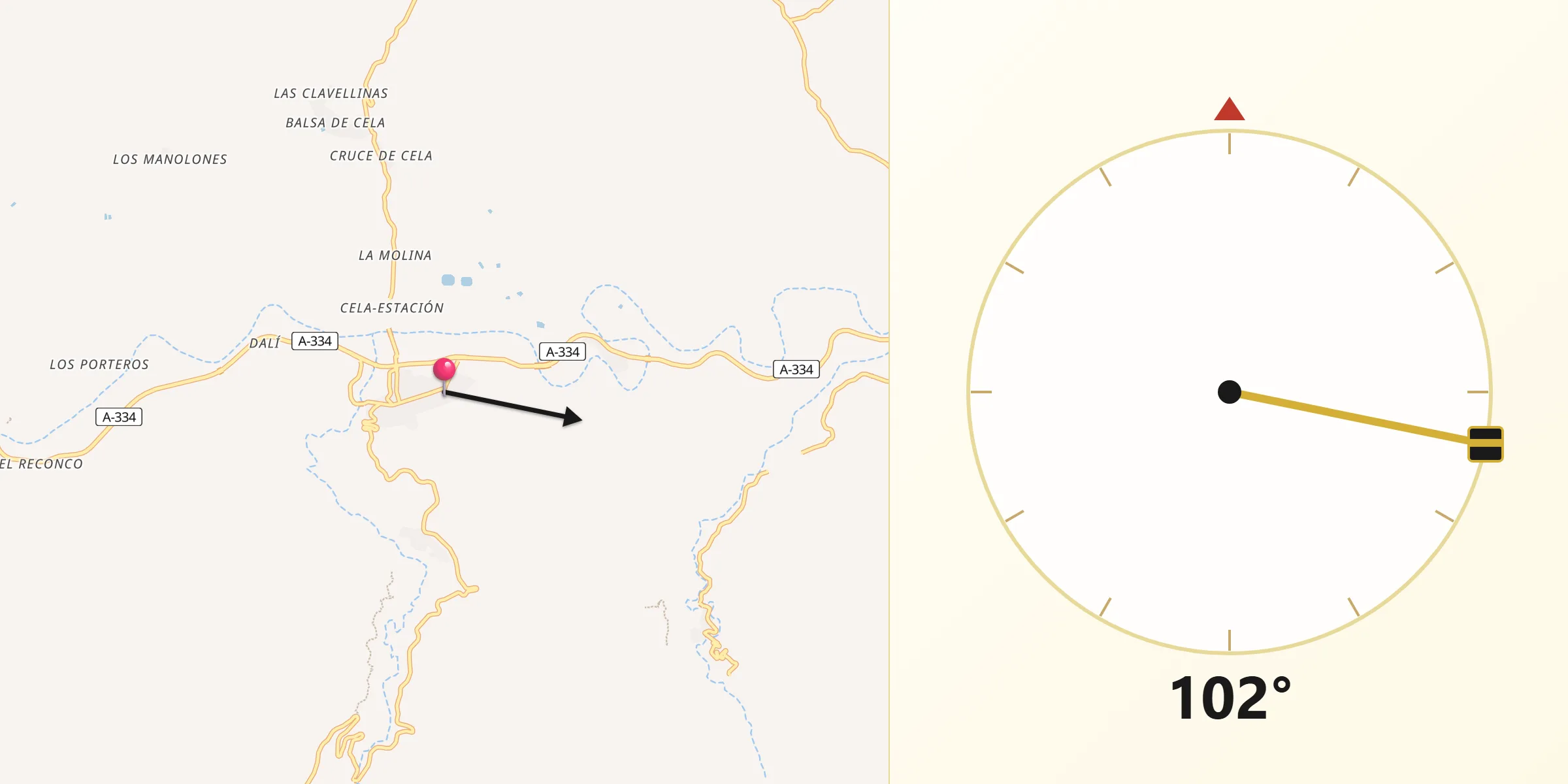 Dirección de la Qibla desde Tíjola