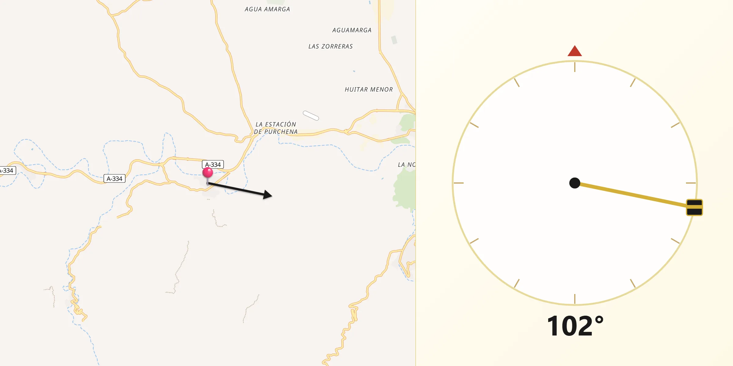 Dirección de la Qibla desde Purchena