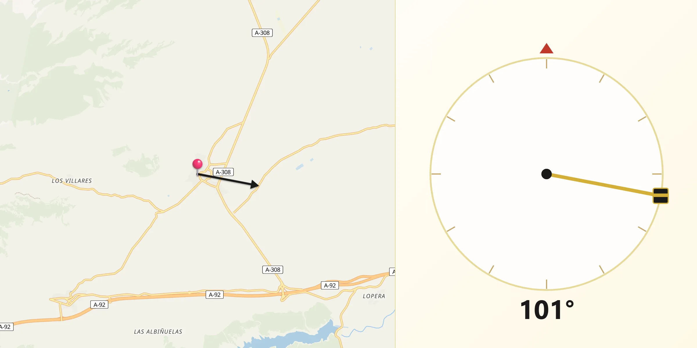 Dirección de la Qibla desde Darro