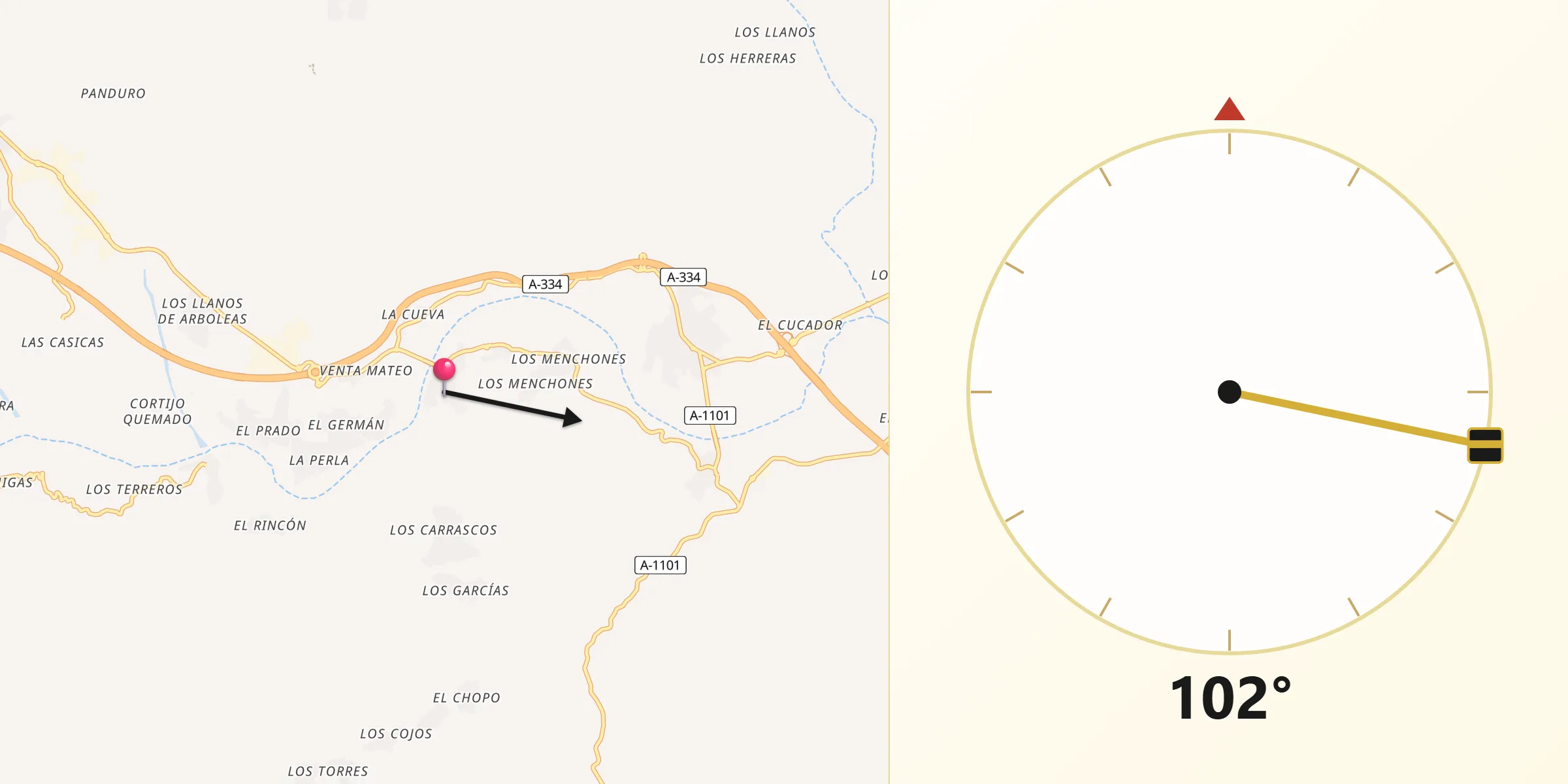 Dirección de la Qibla desde Arboleas