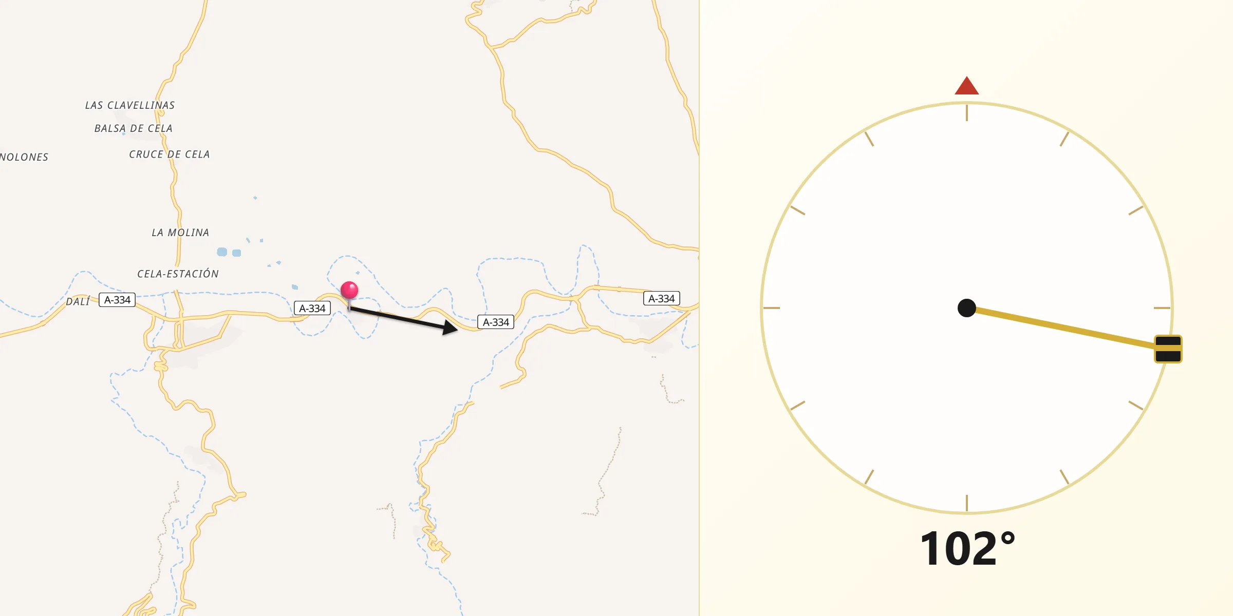 Dirección de la Qibla desde Armuña de Almanzora