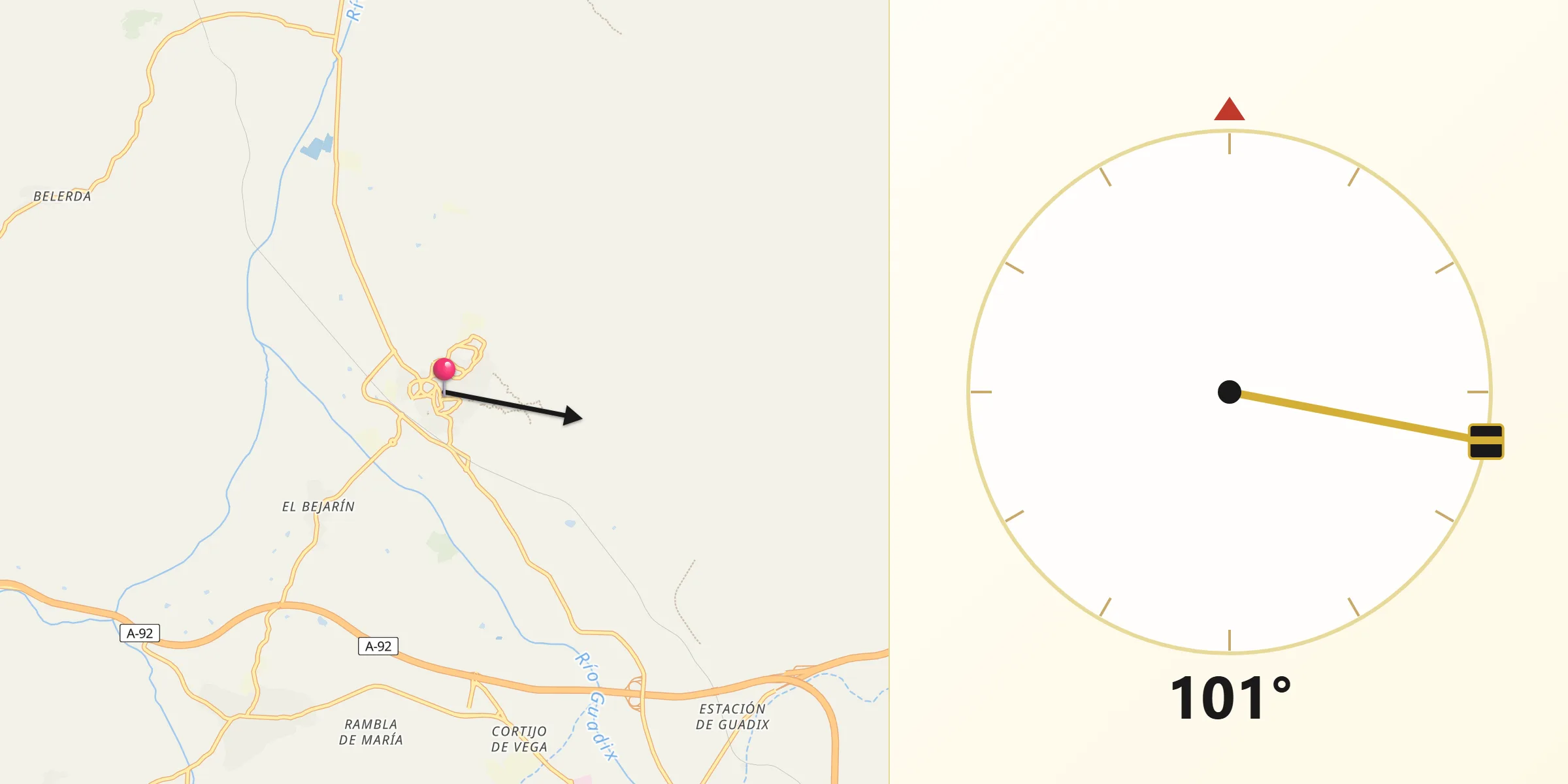 Dirección de la Qibla desde Benalúa