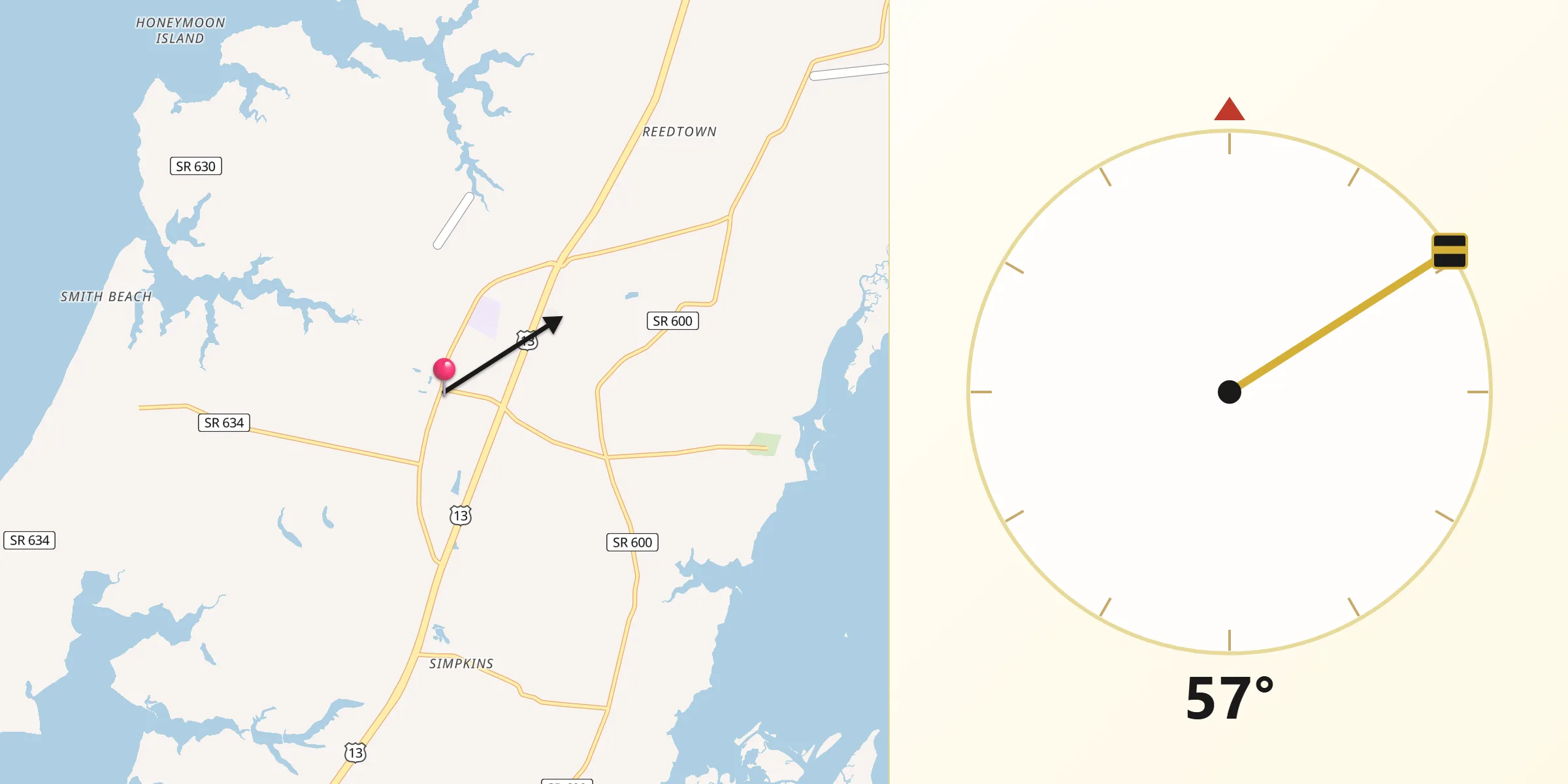 Qibla Direction from Eastville