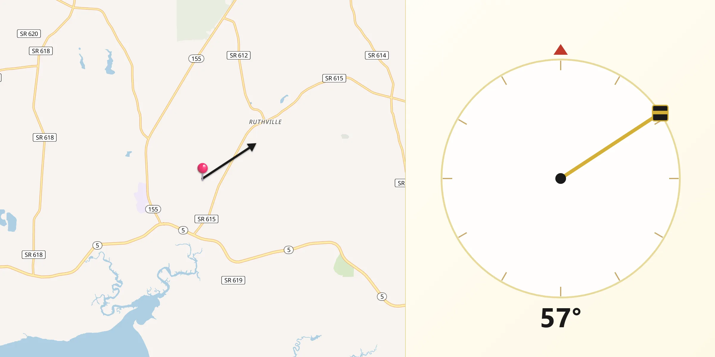 Qibla Direction from Charles City County
