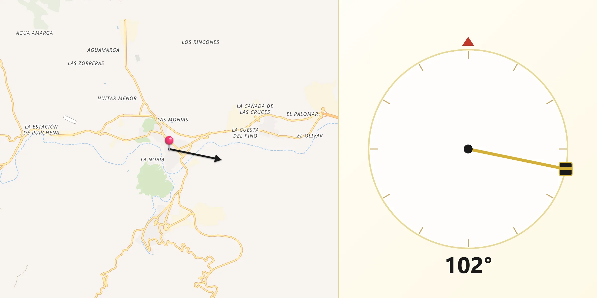 Dirección de la Qibla desde Olula del Río