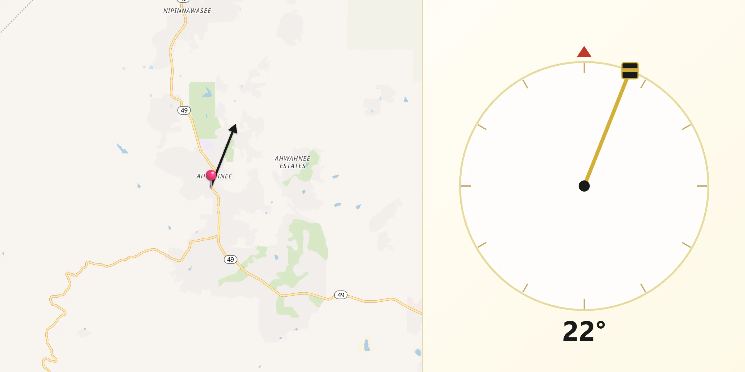 Qibla Direction from Ahwahnee