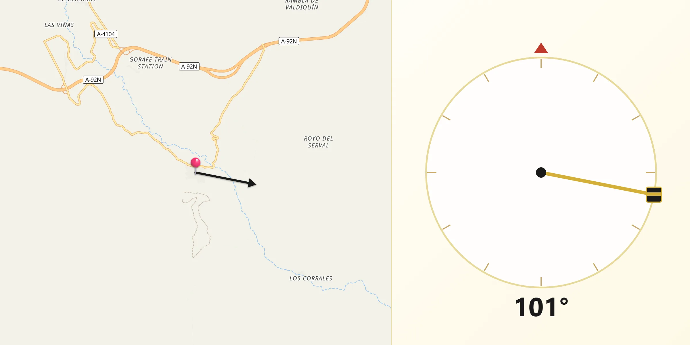 Dirección de la Qibla desde Gor