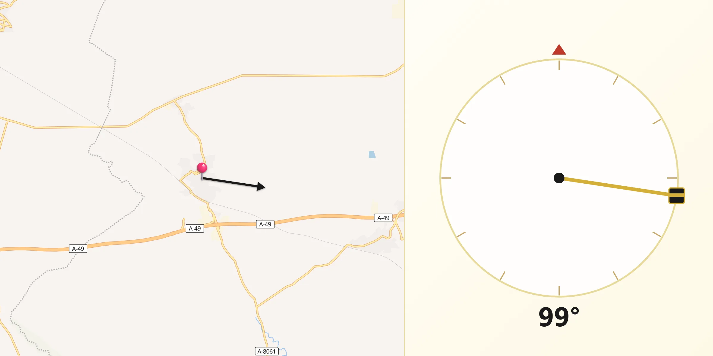 Dirección de la Qibla desde Carrión de los Céspedes