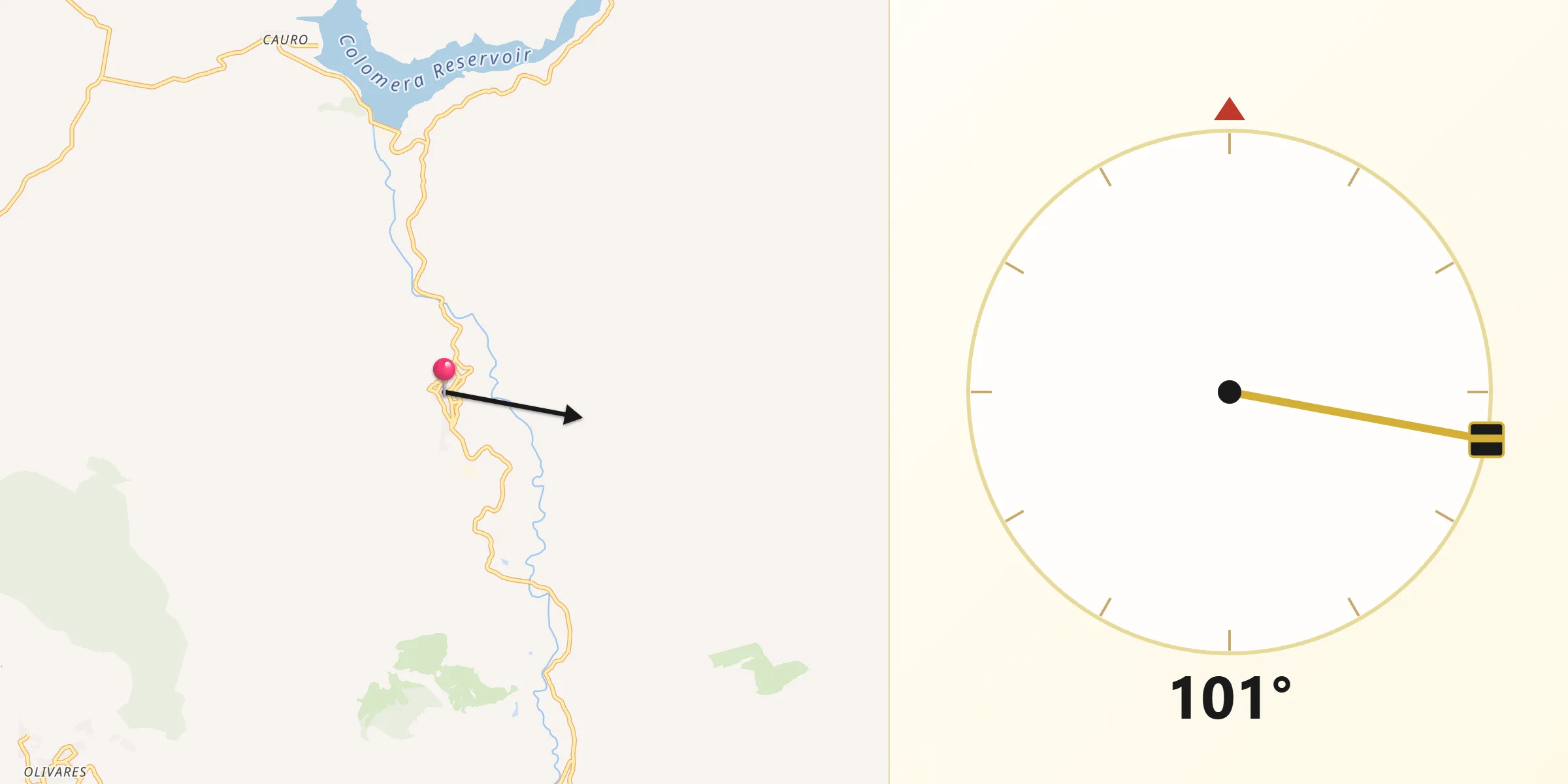 Dirección de la Qibla desde Colomera