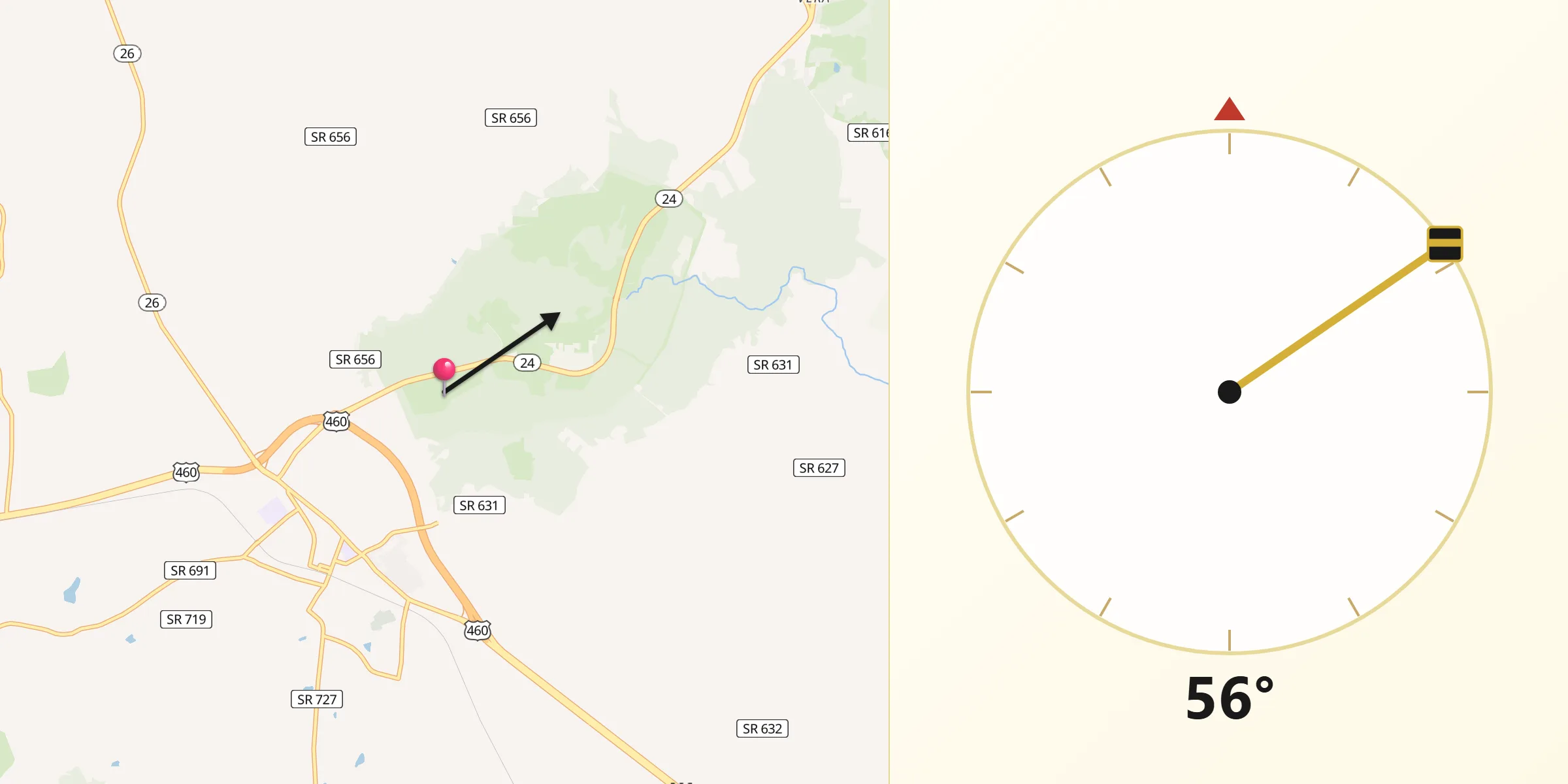 Qibla Direction from Appomattox County