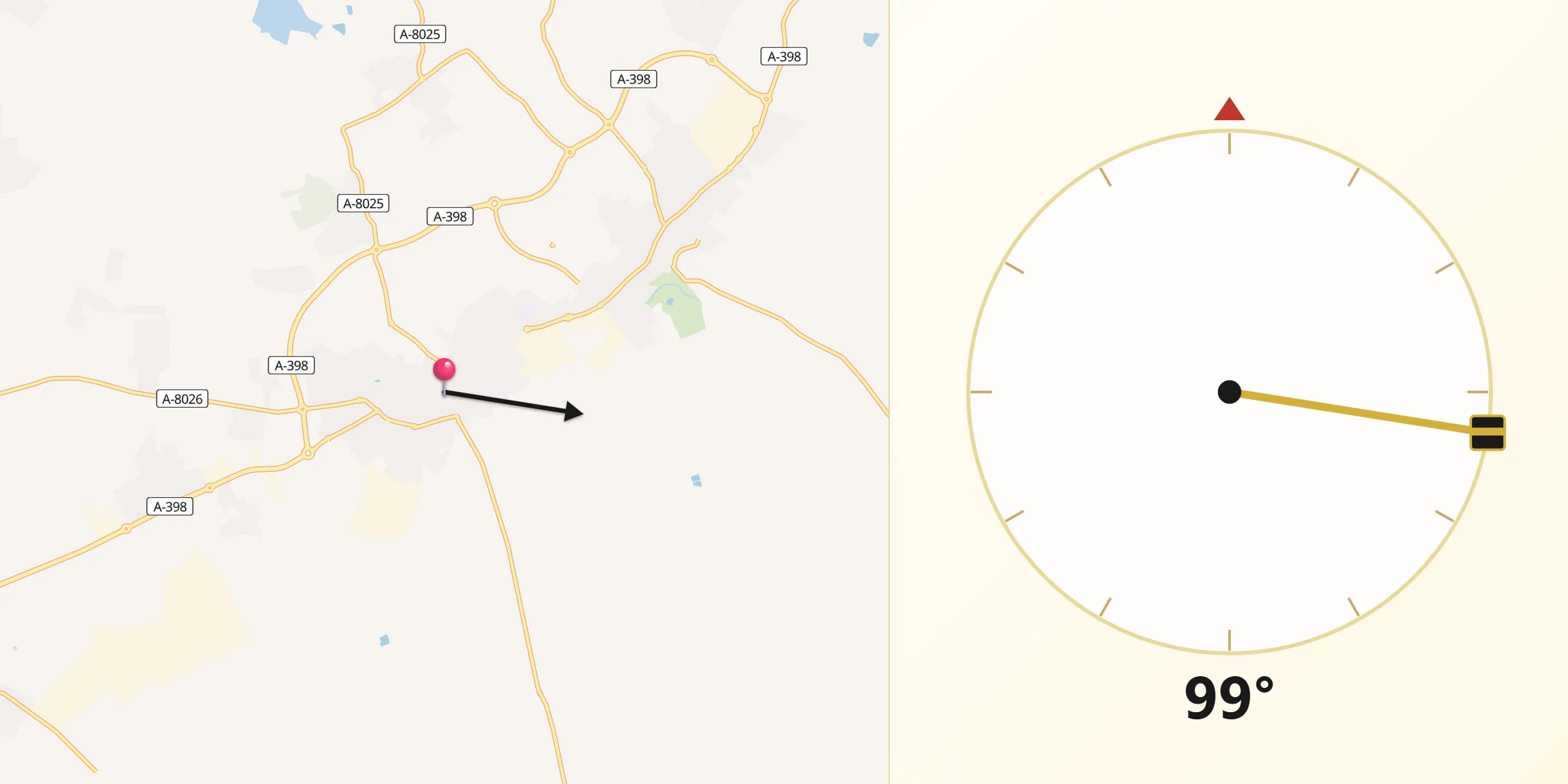 Dirección de la Qibla desde Mairena del Alcor