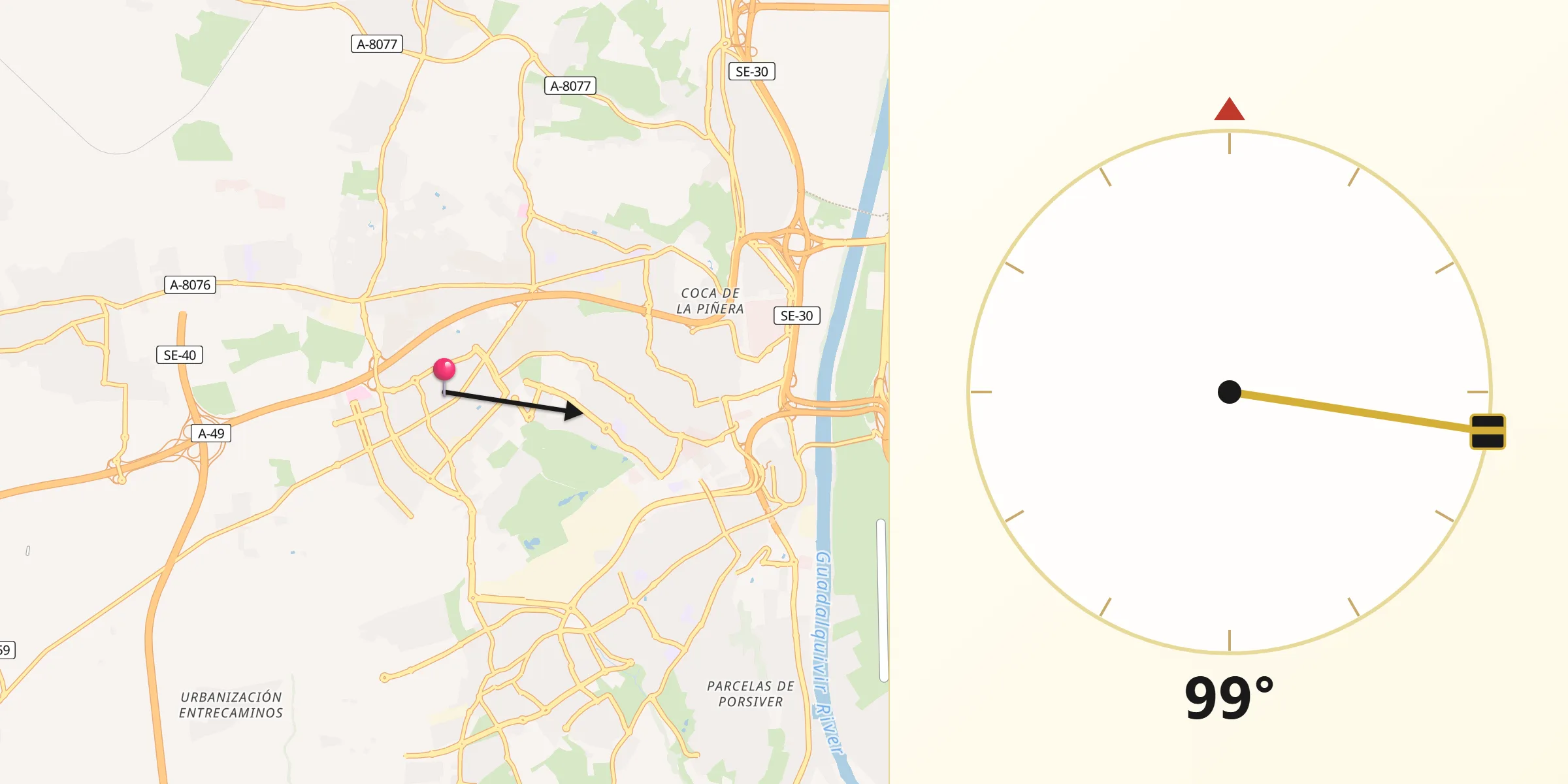 Dirección de la Qibla desde Bormujos