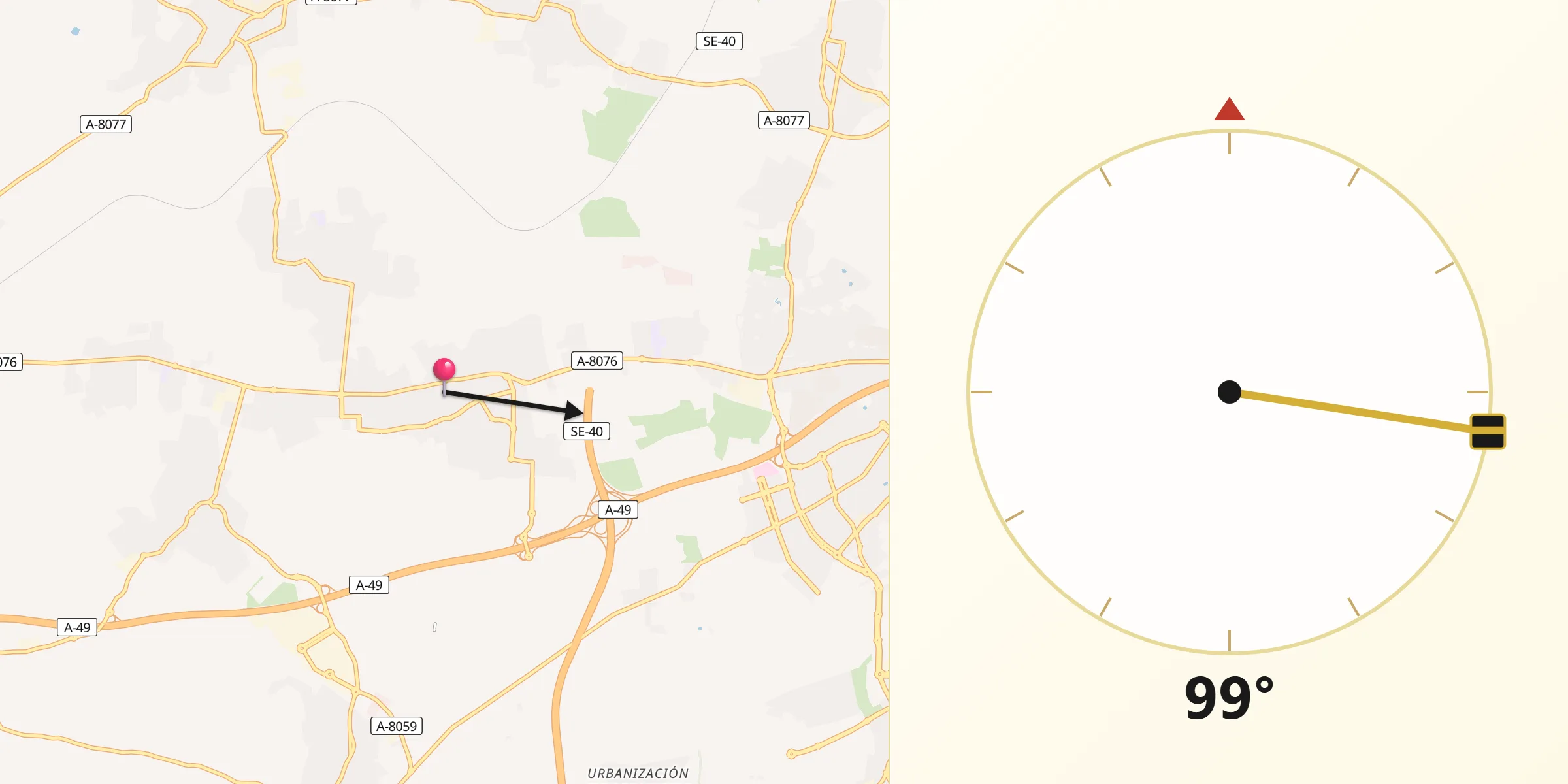 Dirección de la Qibla desde Espartinas