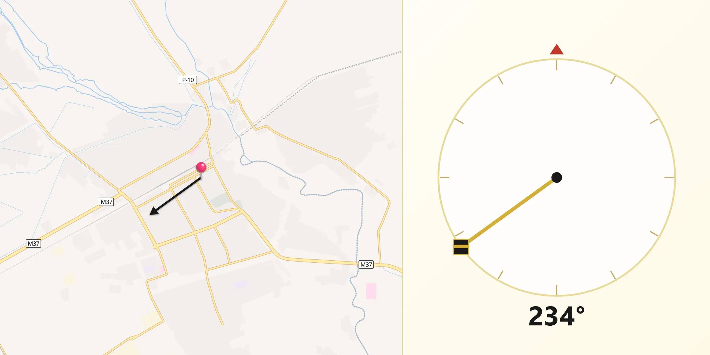 Direction vers la Qibla depuis Tejen