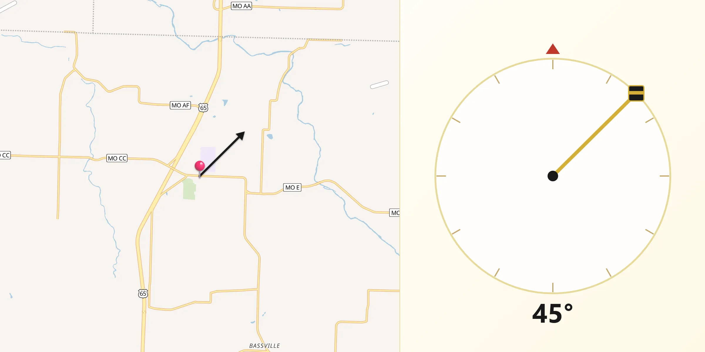 Qibla Direction from Fair Grove