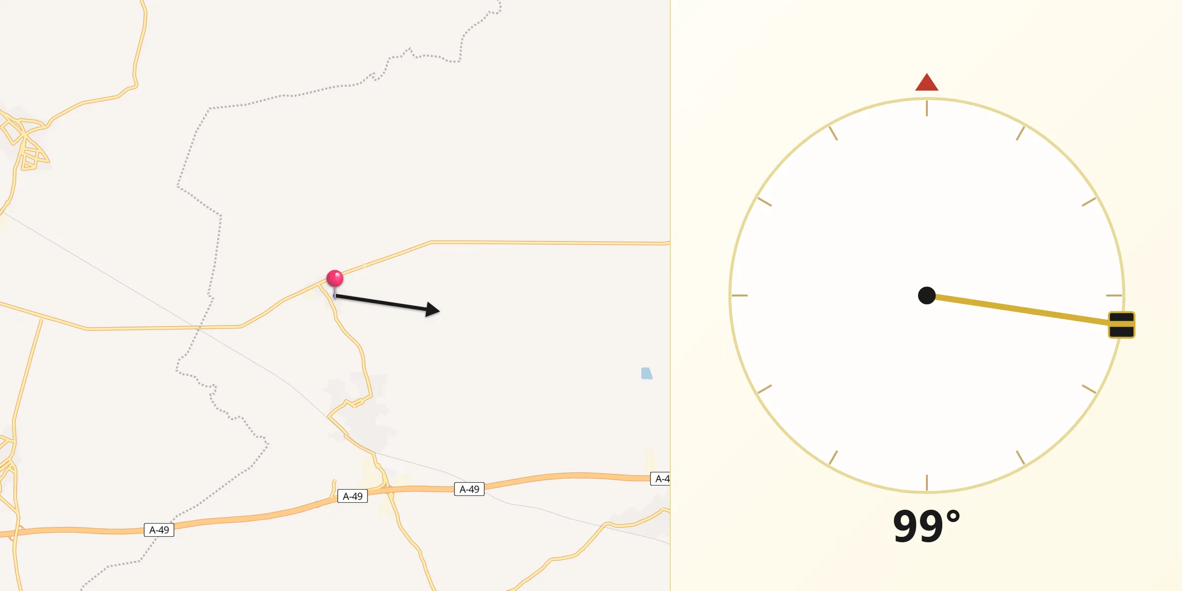 Dirección de la Qibla desde Castilleja del Campo