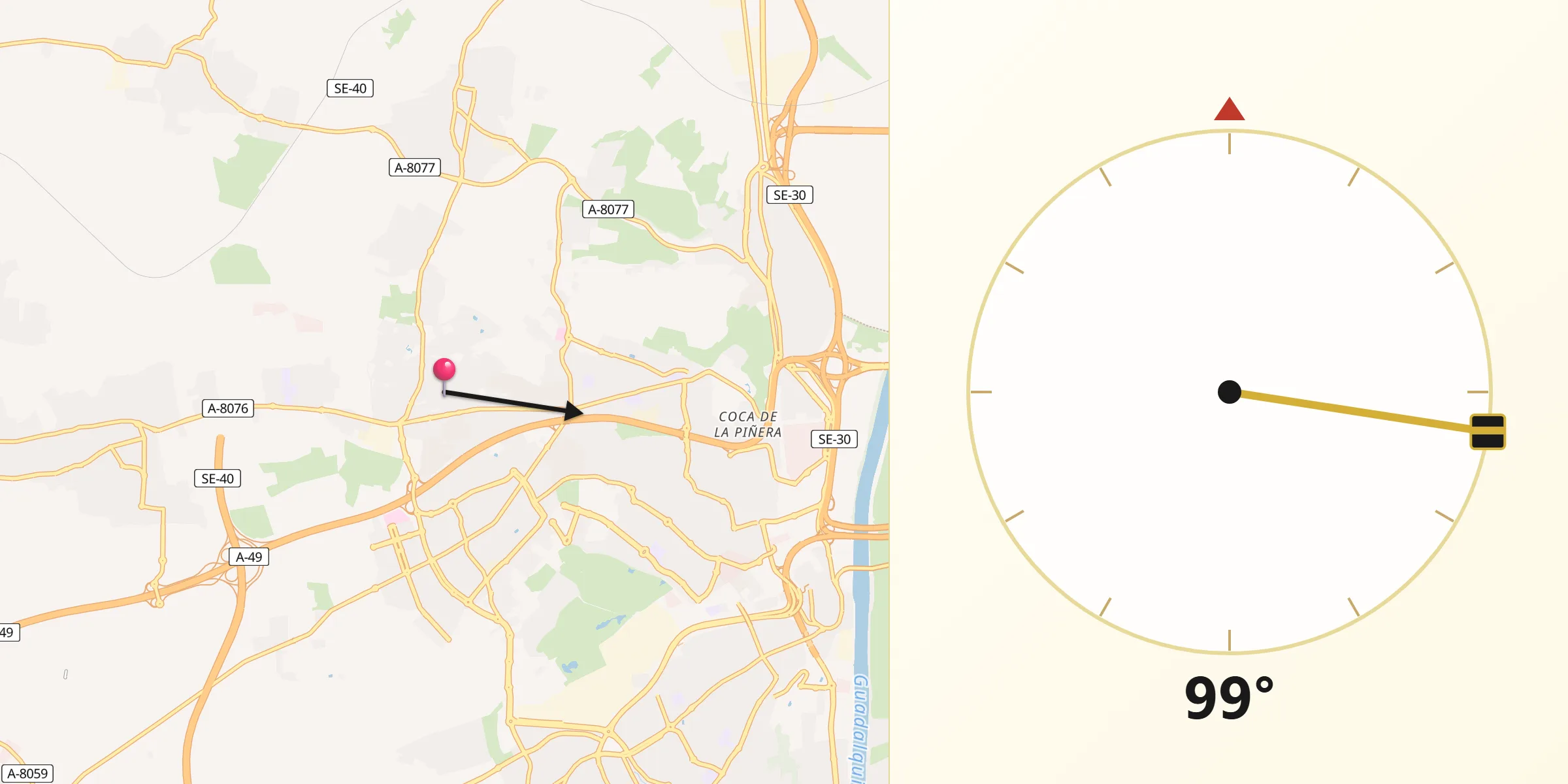 Dirección de la Qibla desde Gines