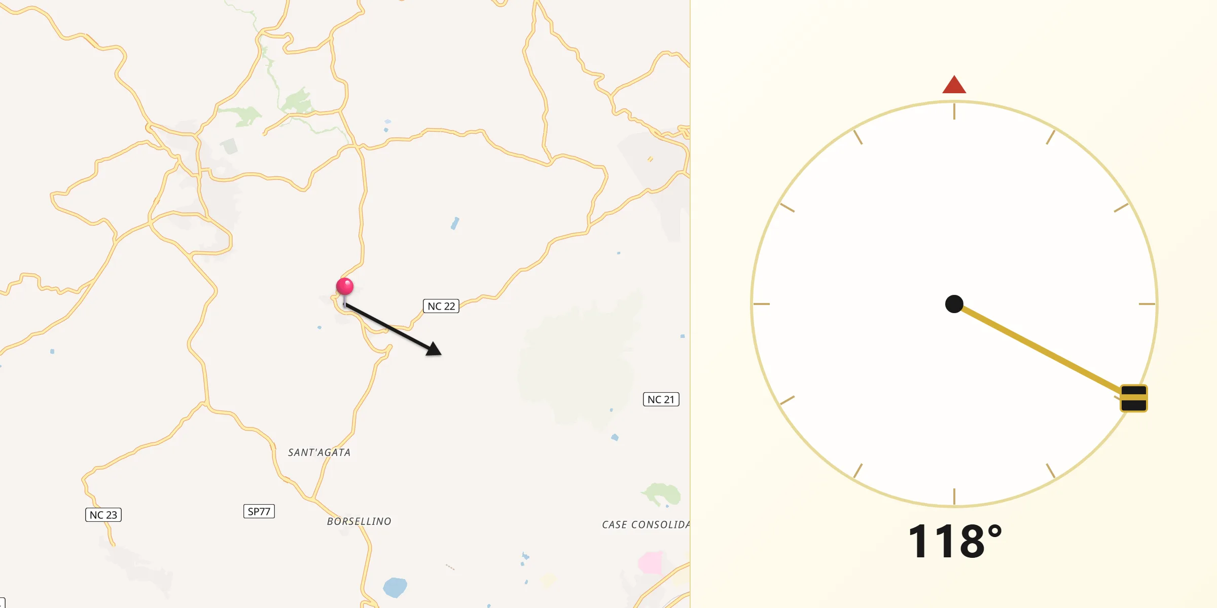 Direzione della Qibla da Joppolo Giancaxio
