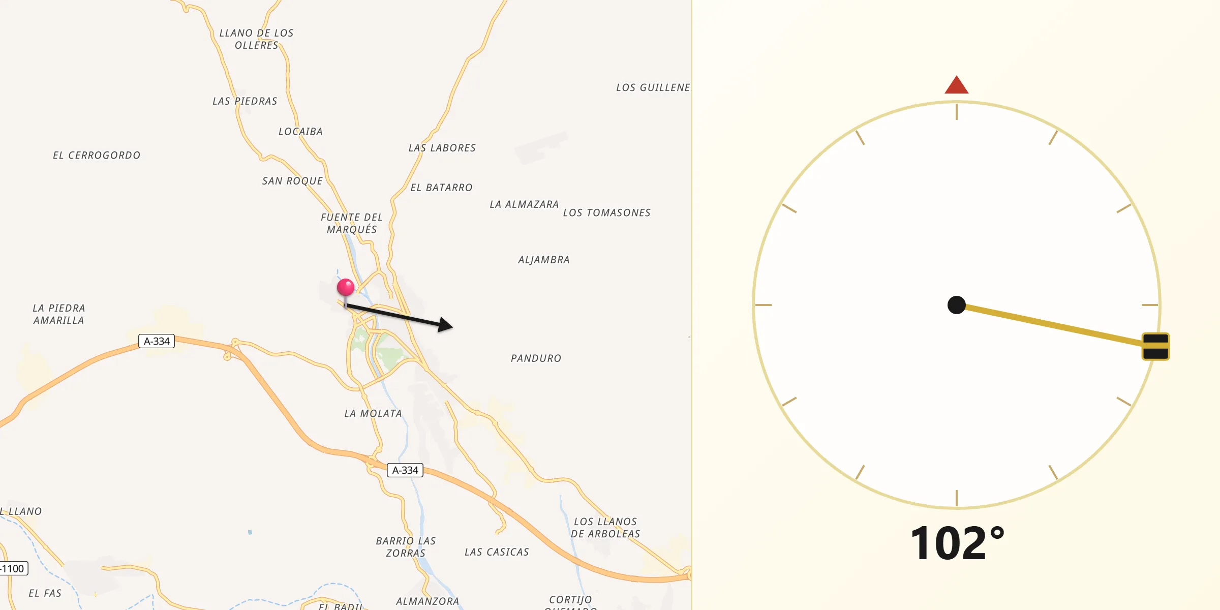 Dirección de la Qibla desde Albox