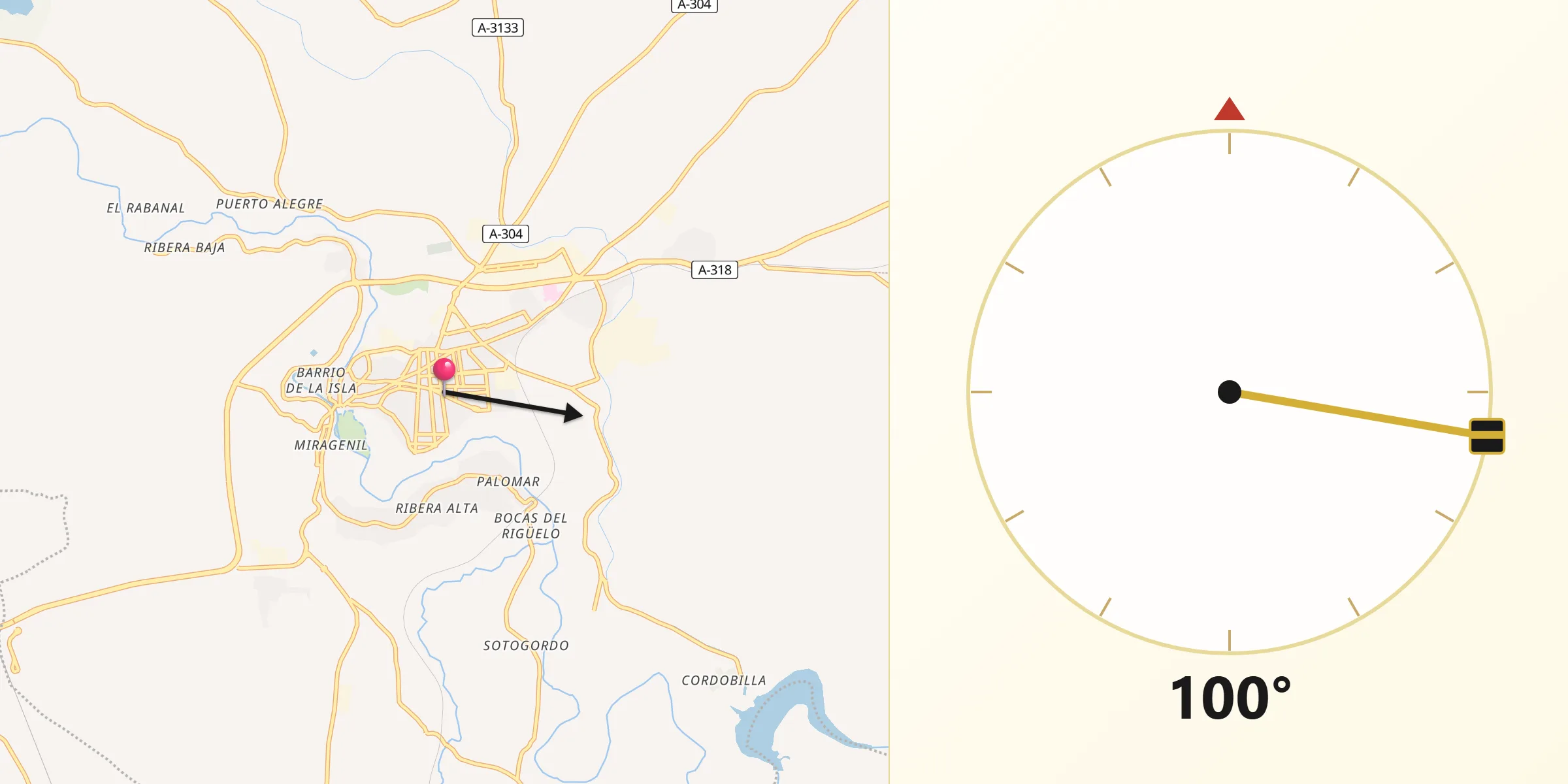 Dirección de la Qibla desde Puente Genil