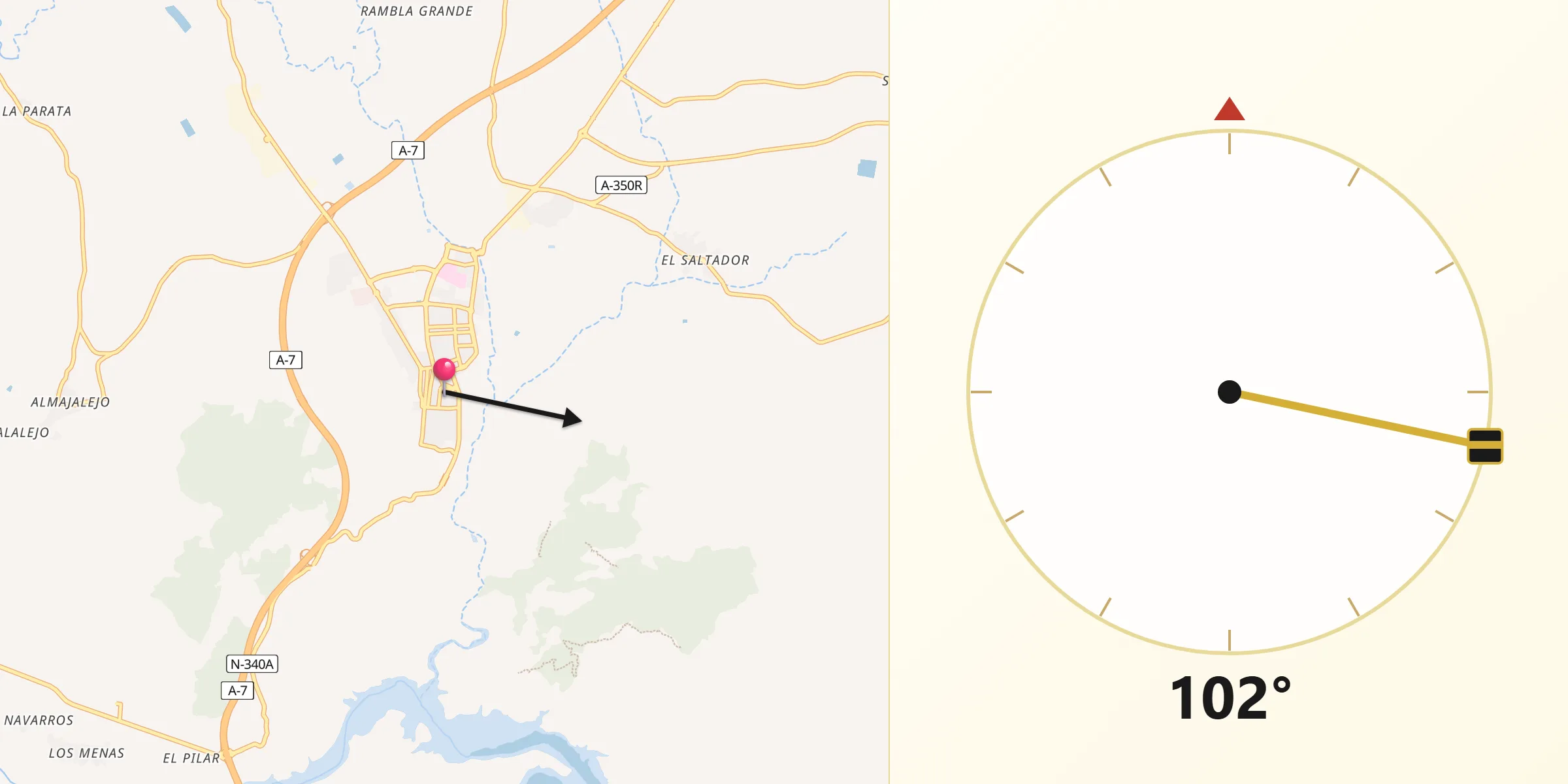 Dirección de la Qibla desde Huércal-Overa