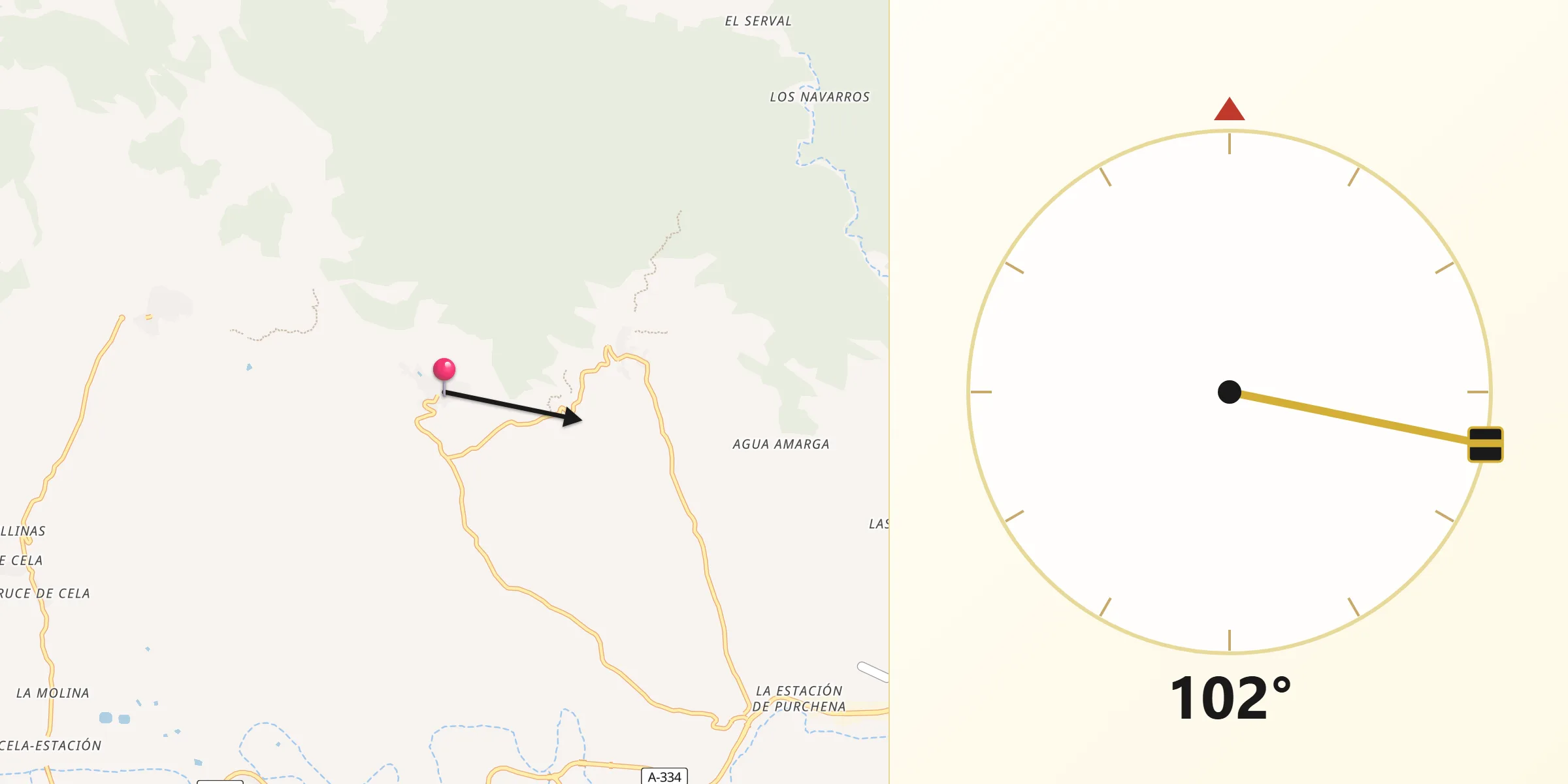 Dirección de la Qibla desde Somontín