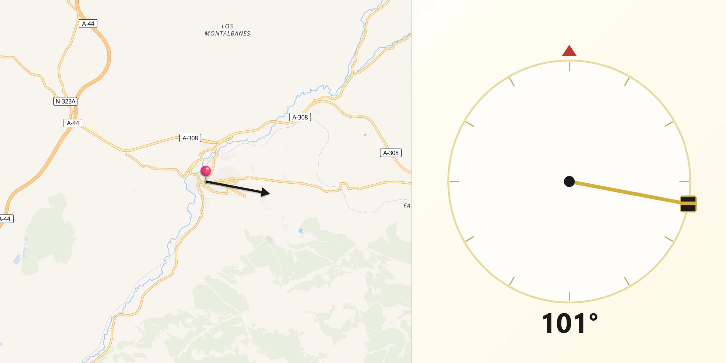Dirección de la Qibla desde Iznalloz