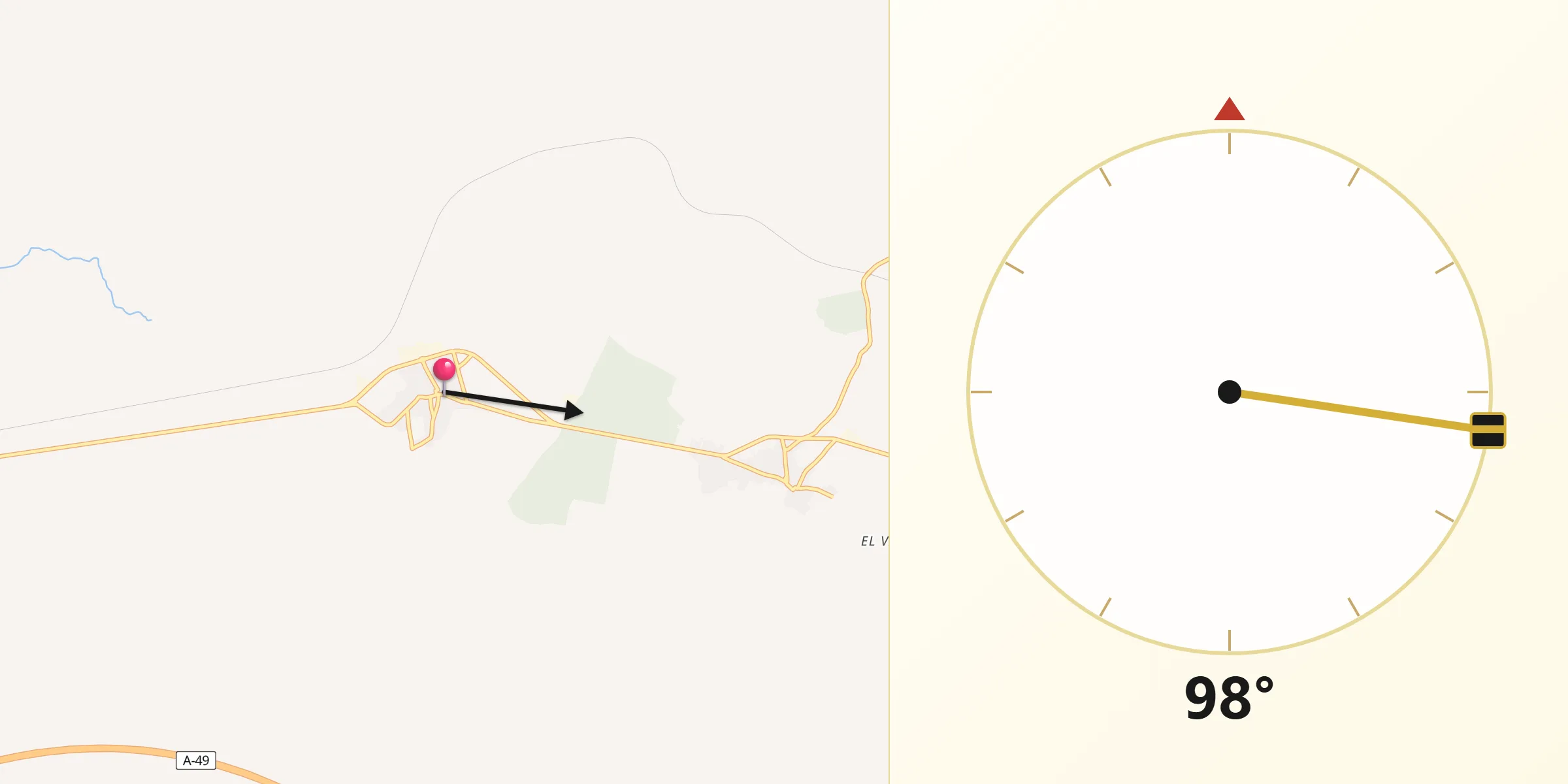 Dirección de la Qibla desde Villalba del Alcor