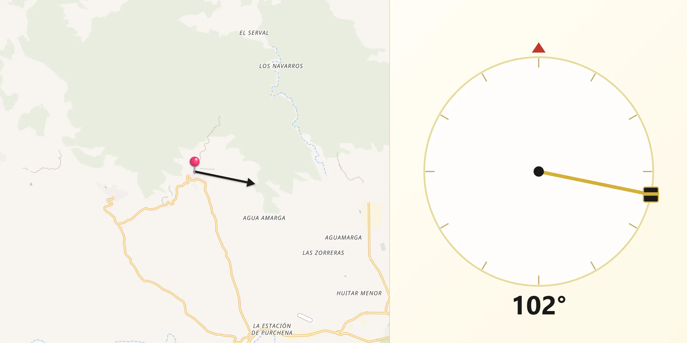 Dirección de la Qibla desde Urrácal