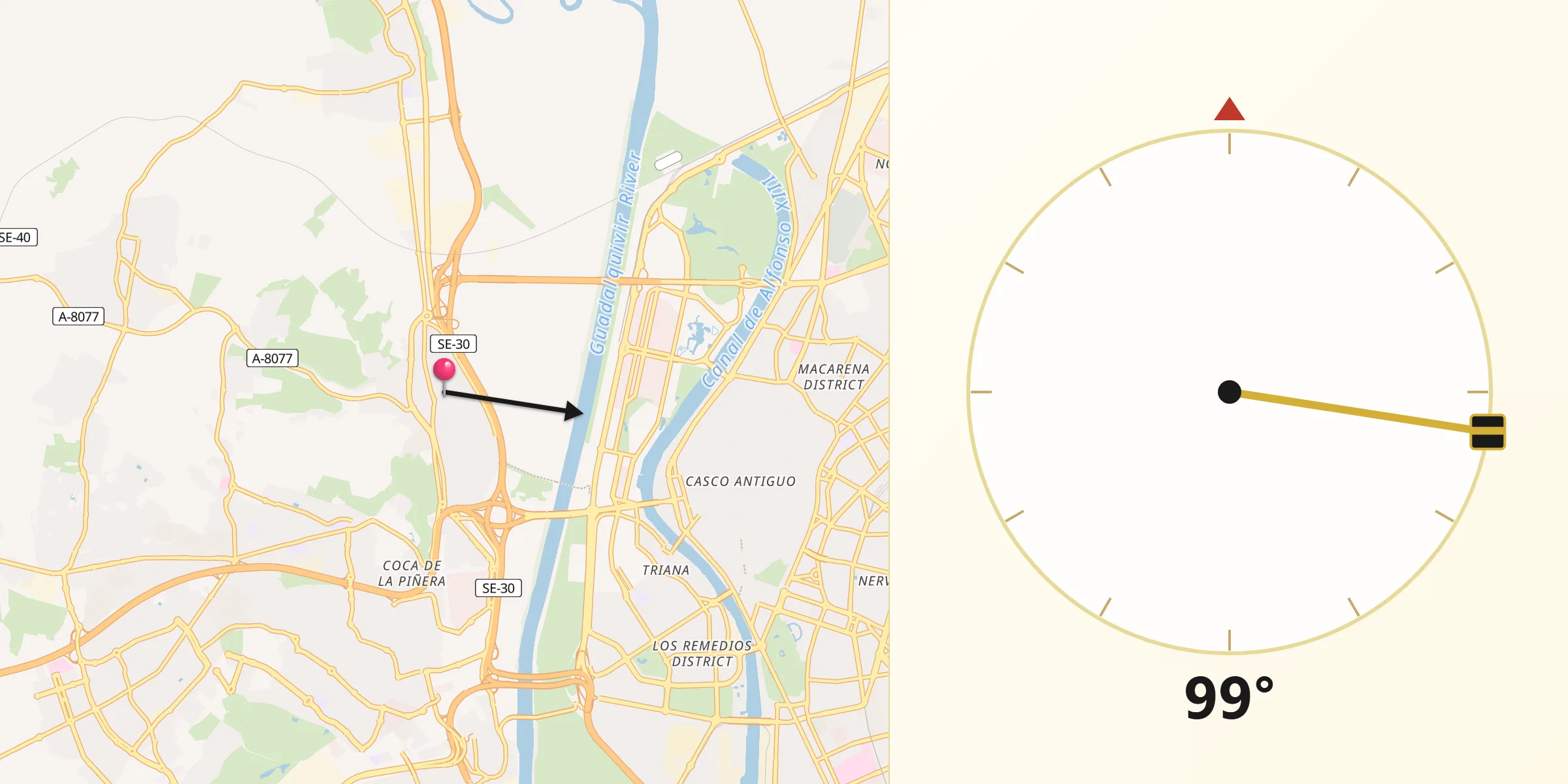 Dirección de la Qibla desde Camas