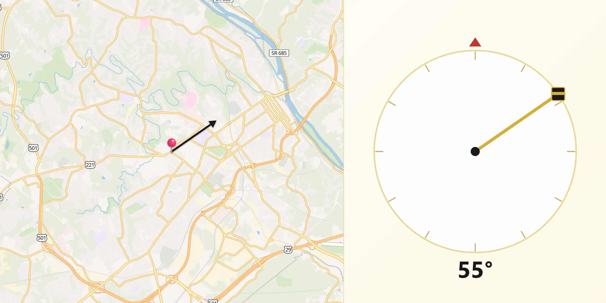 Qibla Direction from West Lynchburg