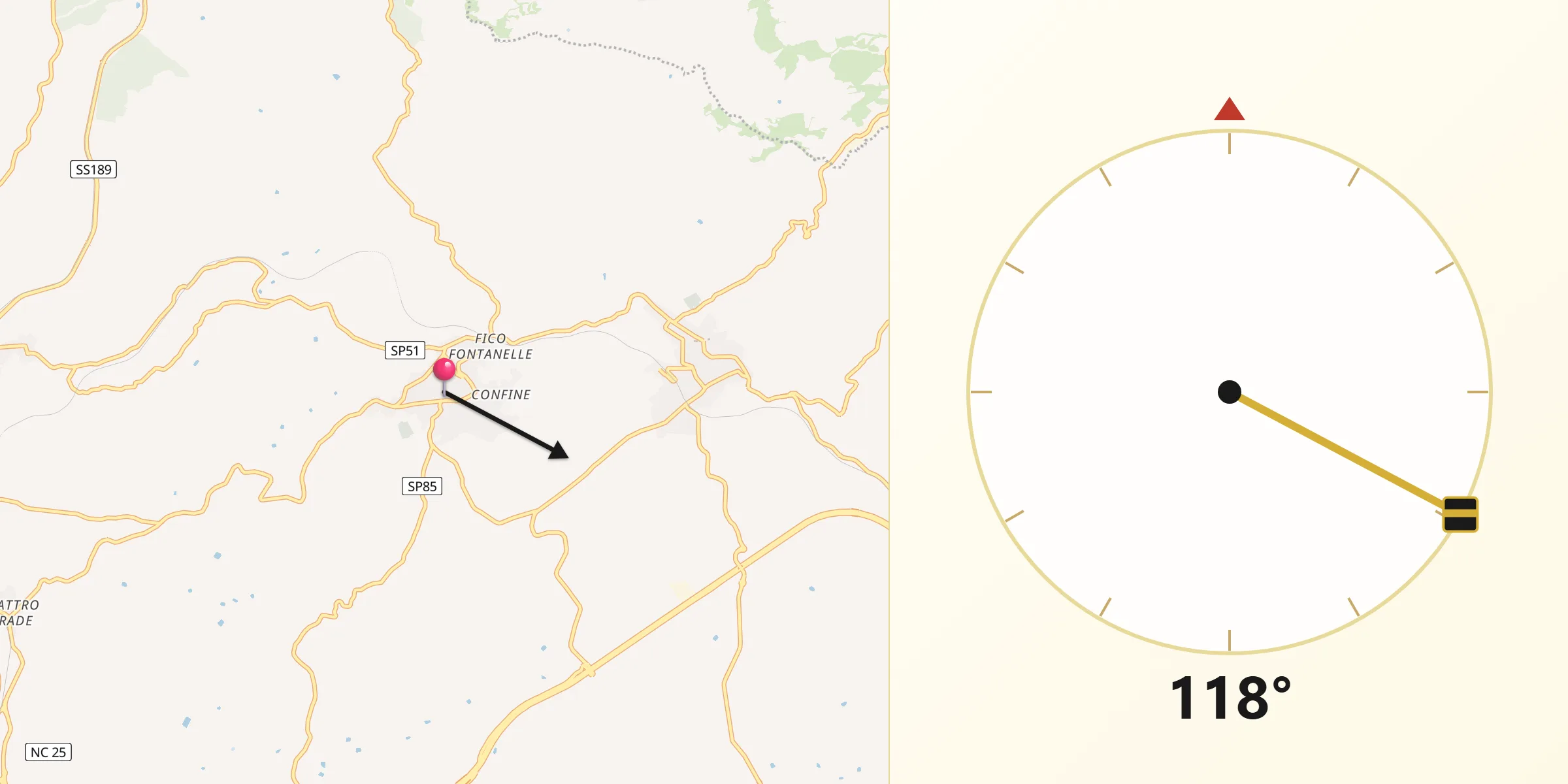 Direzione della Qibla da Grotte