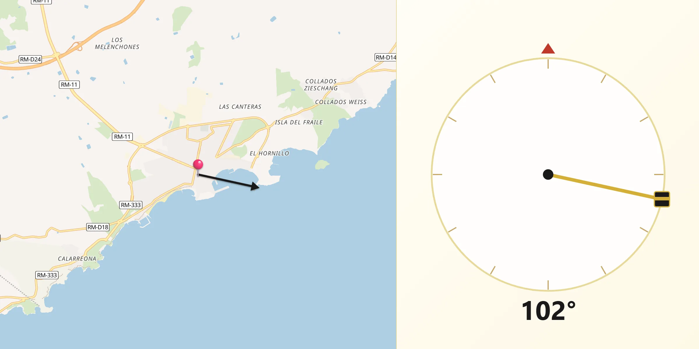 Dirección de la Qibla desde Águilas