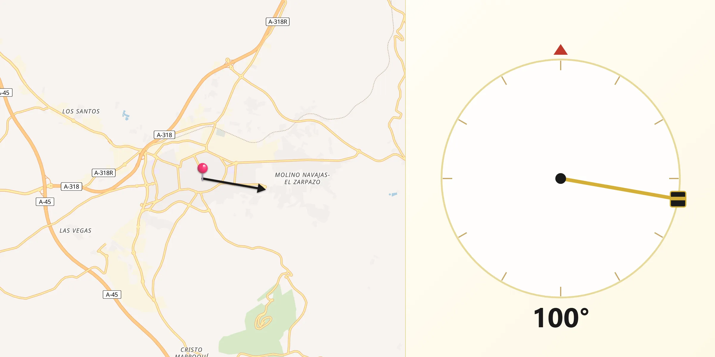 Dirección de la Qibla desde Lucena