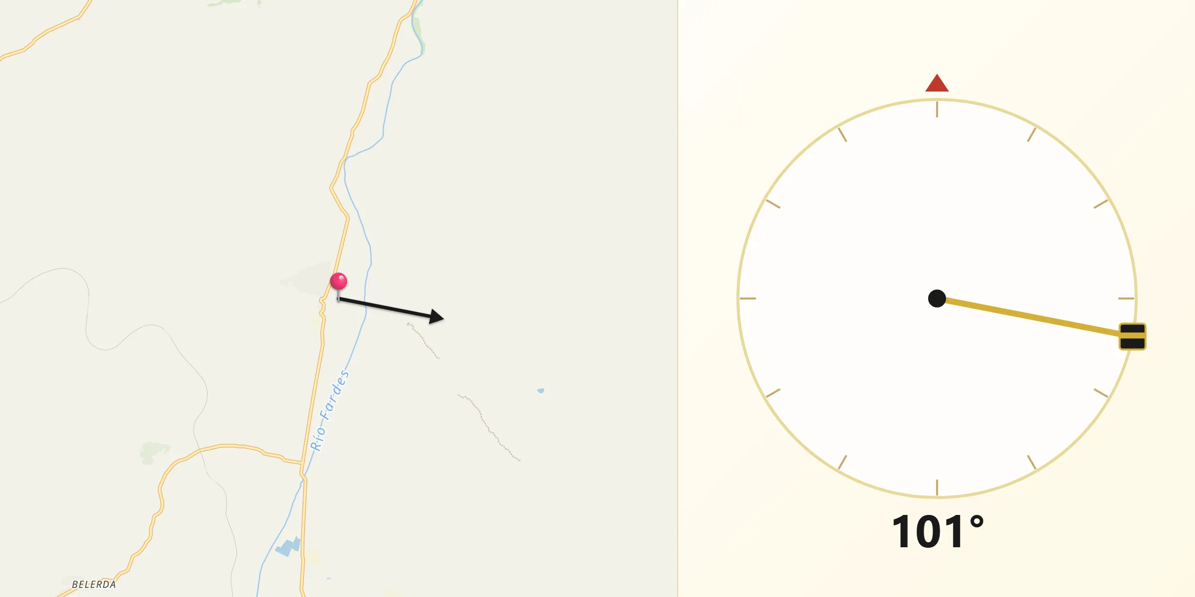Dirección de la Qibla desde Fonelas