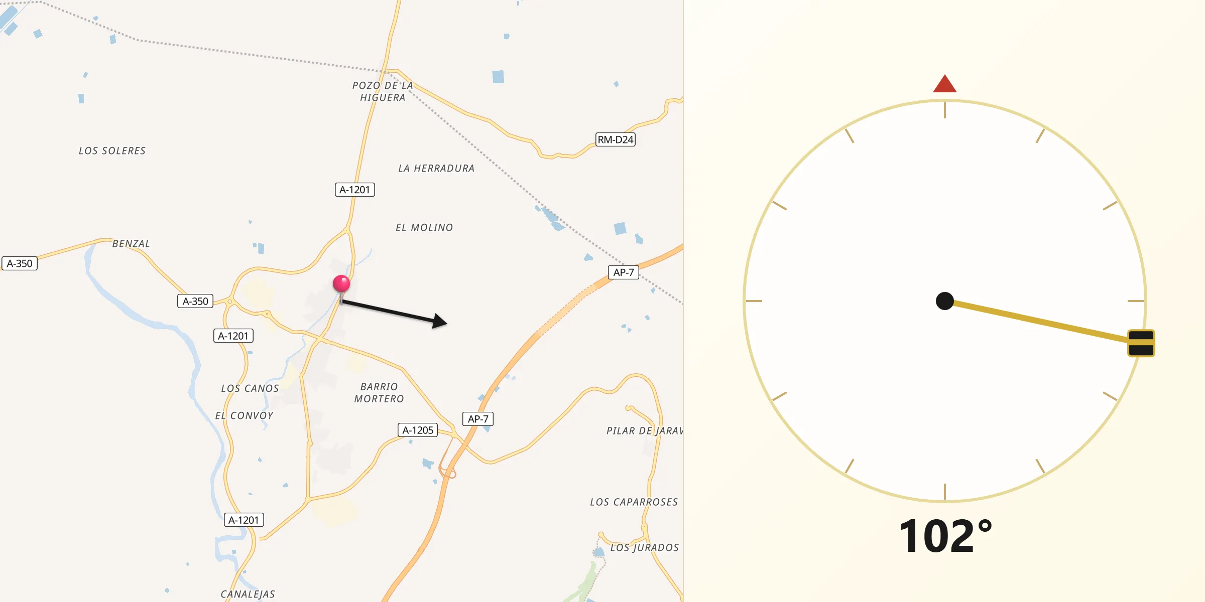 Dirección de la Qibla desde Pulpí