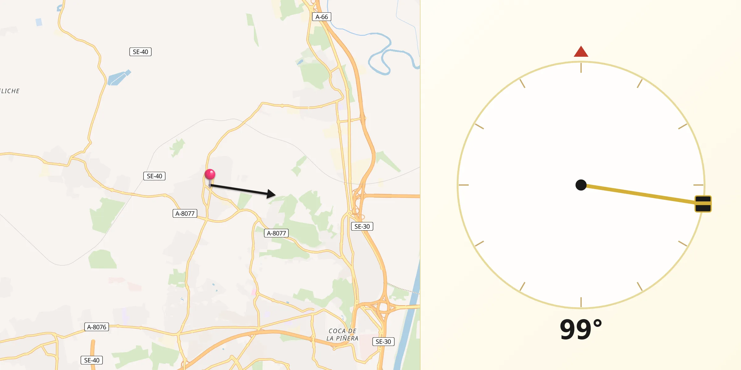 Dirección de la Qibla desde Valencina de la Concepción