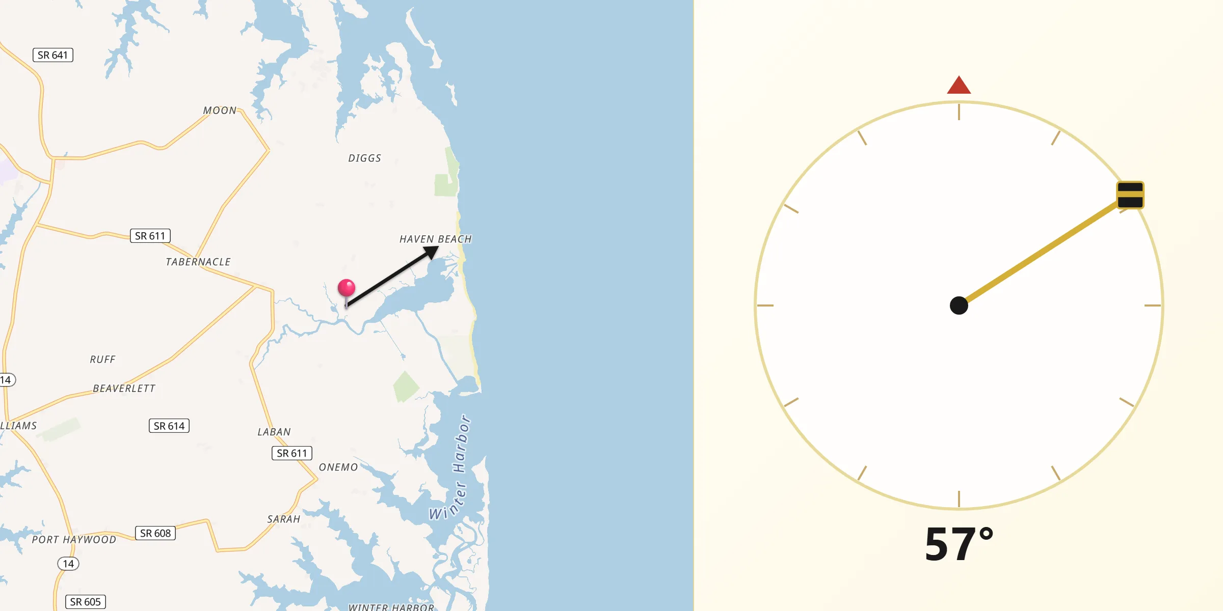 Qibla Direction from Mathews County